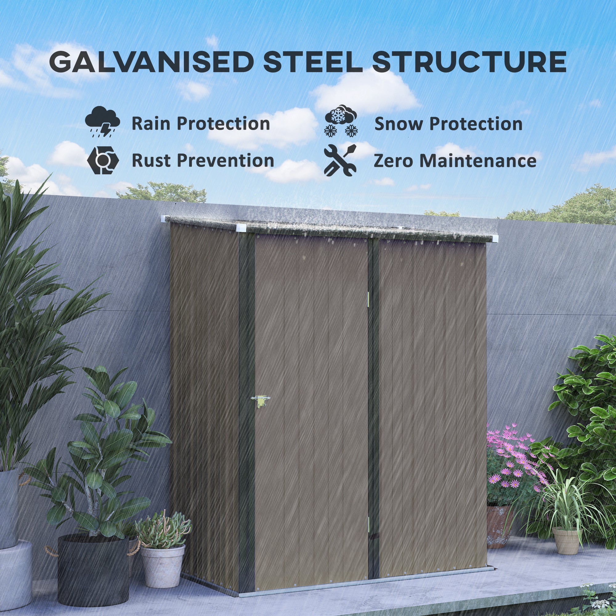 5.3 x 3.1ft Corrugated Steel Garden Shed - Robust Light Grey Storage