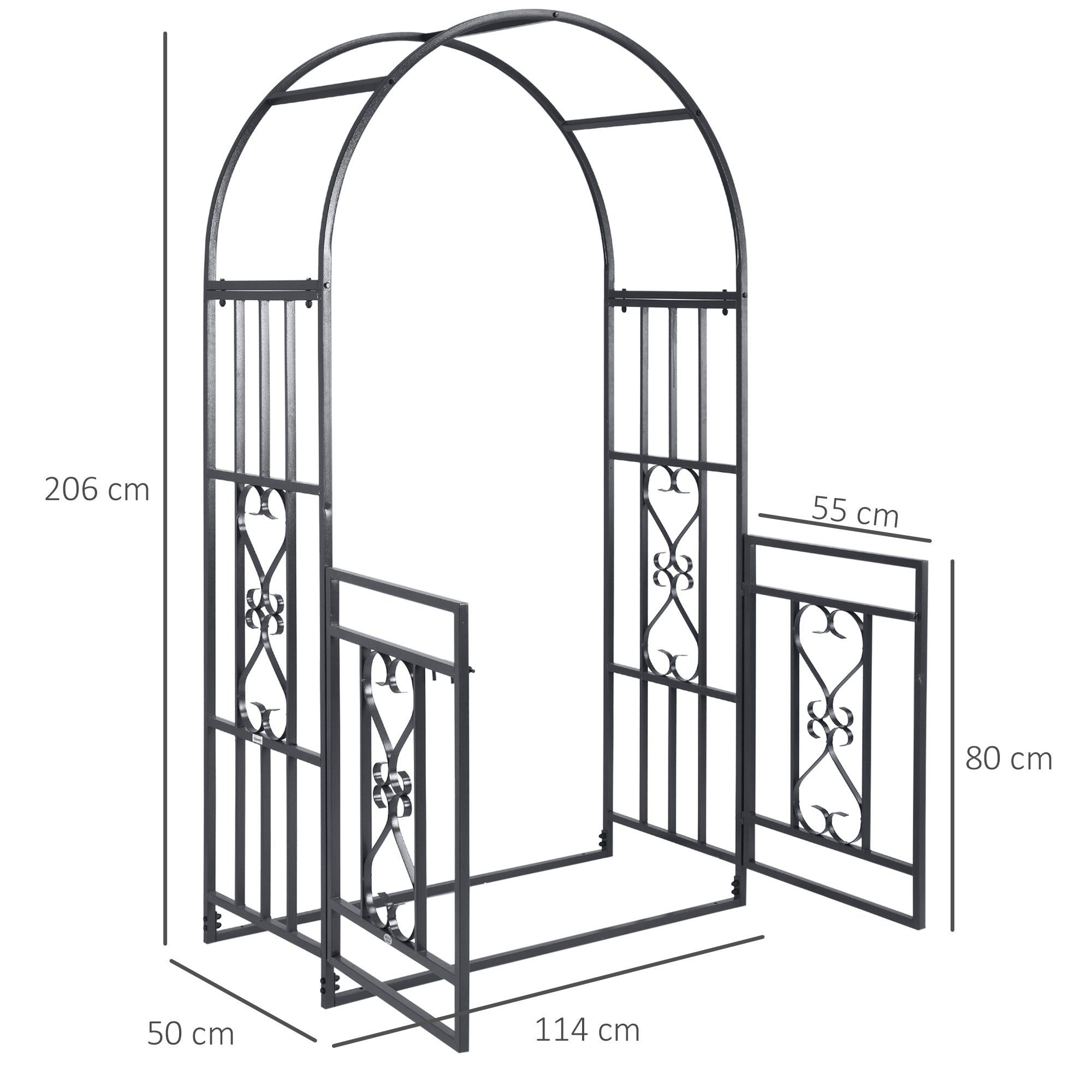 Outdoor Garden Arch with Double Gates, Metal Garden Arbor for Climbing Plants, Roses, Vines, Wedding Arch for Outdoor, 114L x 50W x 206H cm, Dark Grey