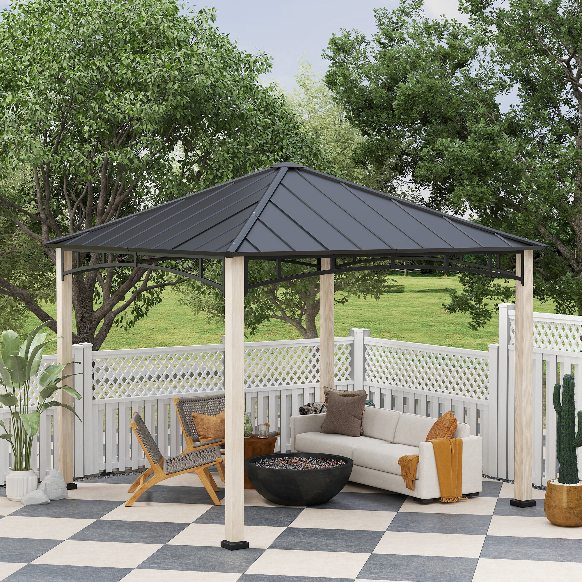 3 x 3 Metre Metal Gazebo with Galvanised Roof - Black Wood Effect