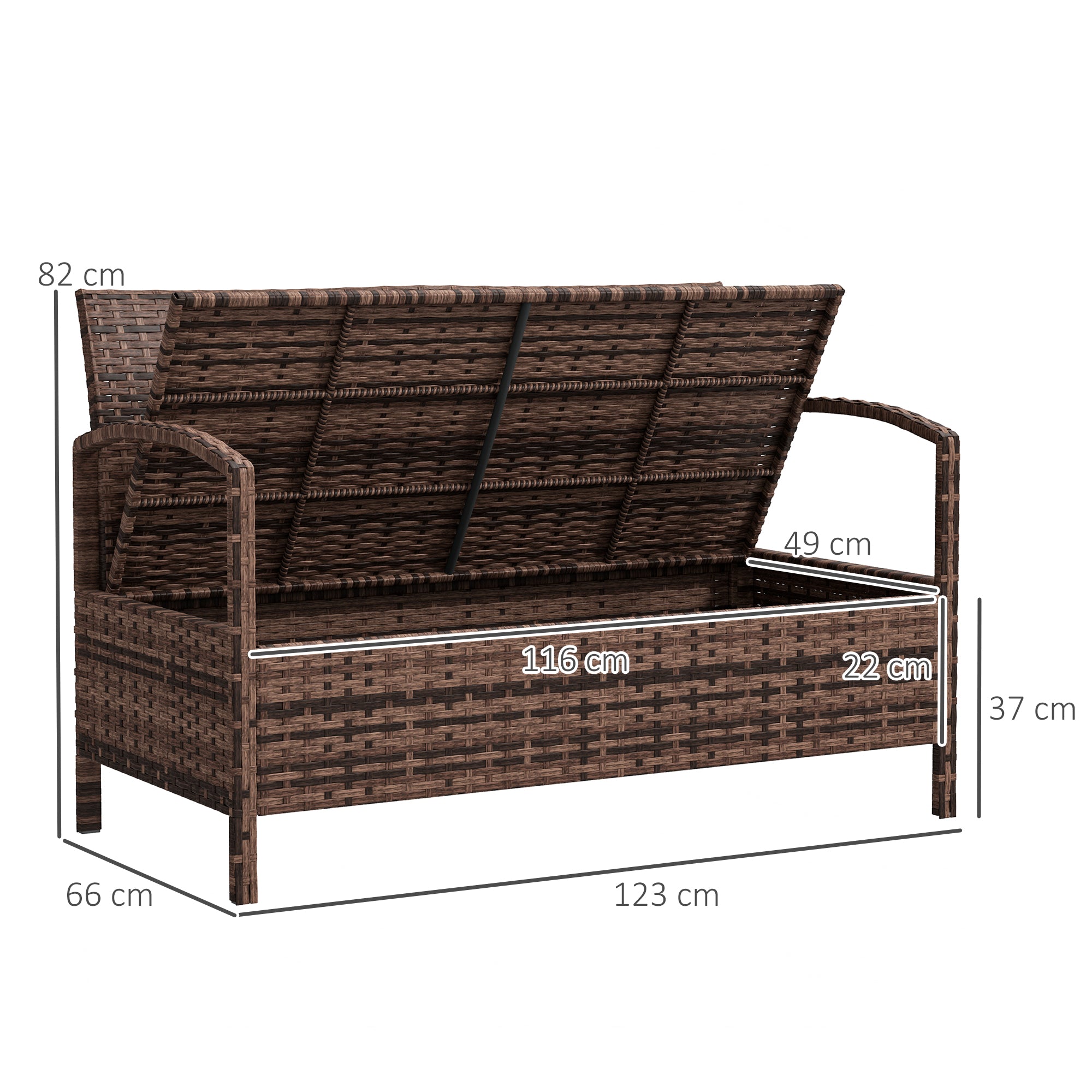 125L Garden Storage Bench with Cushion - Brown