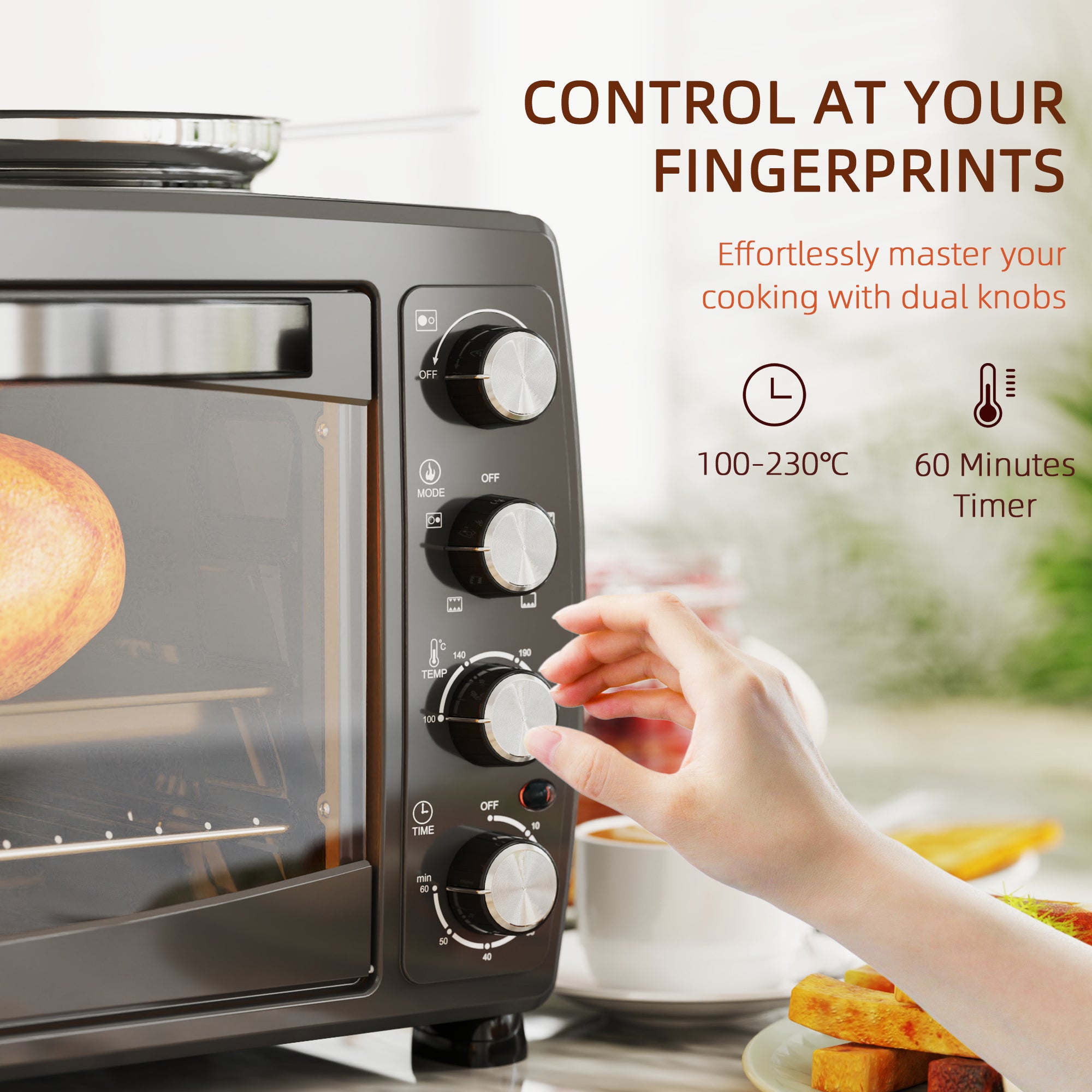 36L Small Oven with 2 Hot Plates, Countertop Toaster Oven, Grill, Roast, Bake, Boil, with Timer, Adjustable Temperature, Electric Oven with Baking Tray, Grill Rack, Crumb Tray, 2600W, Black