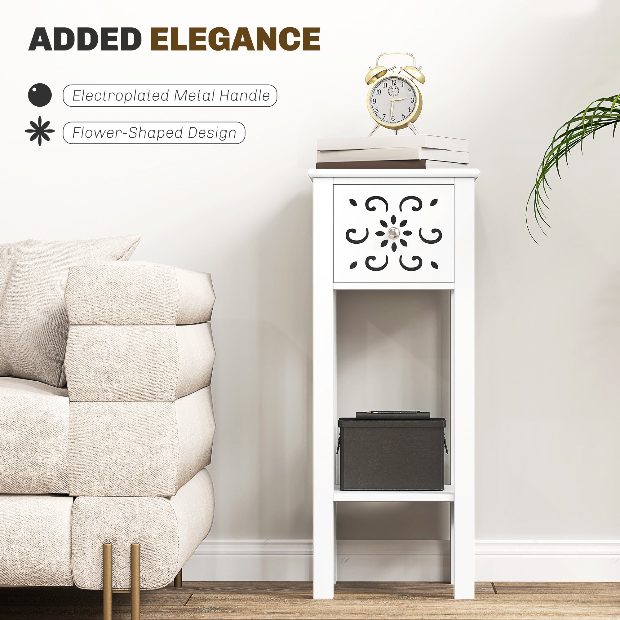 Set of Two Elegant Floral Cut-Out Side Tables - White