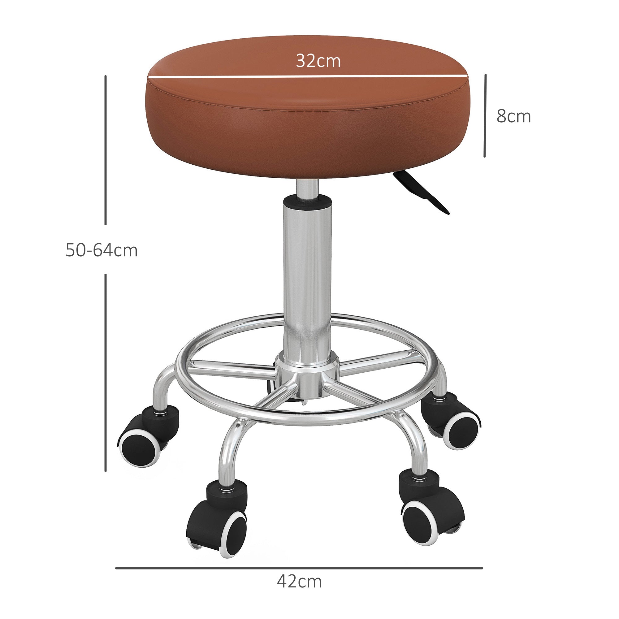 PU Leather Rolling Stool, Height Adjustable Stool Chair with Wheels for Salon, Massage, Spa, Brown