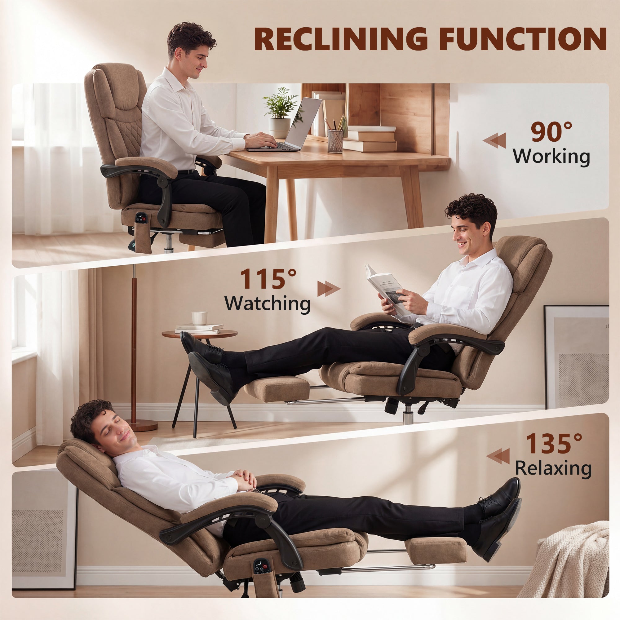 Office Chair with 6-Point Vibration Massage and Heat, Executive Computer Desk Chair with High Back, Reclining, Brown