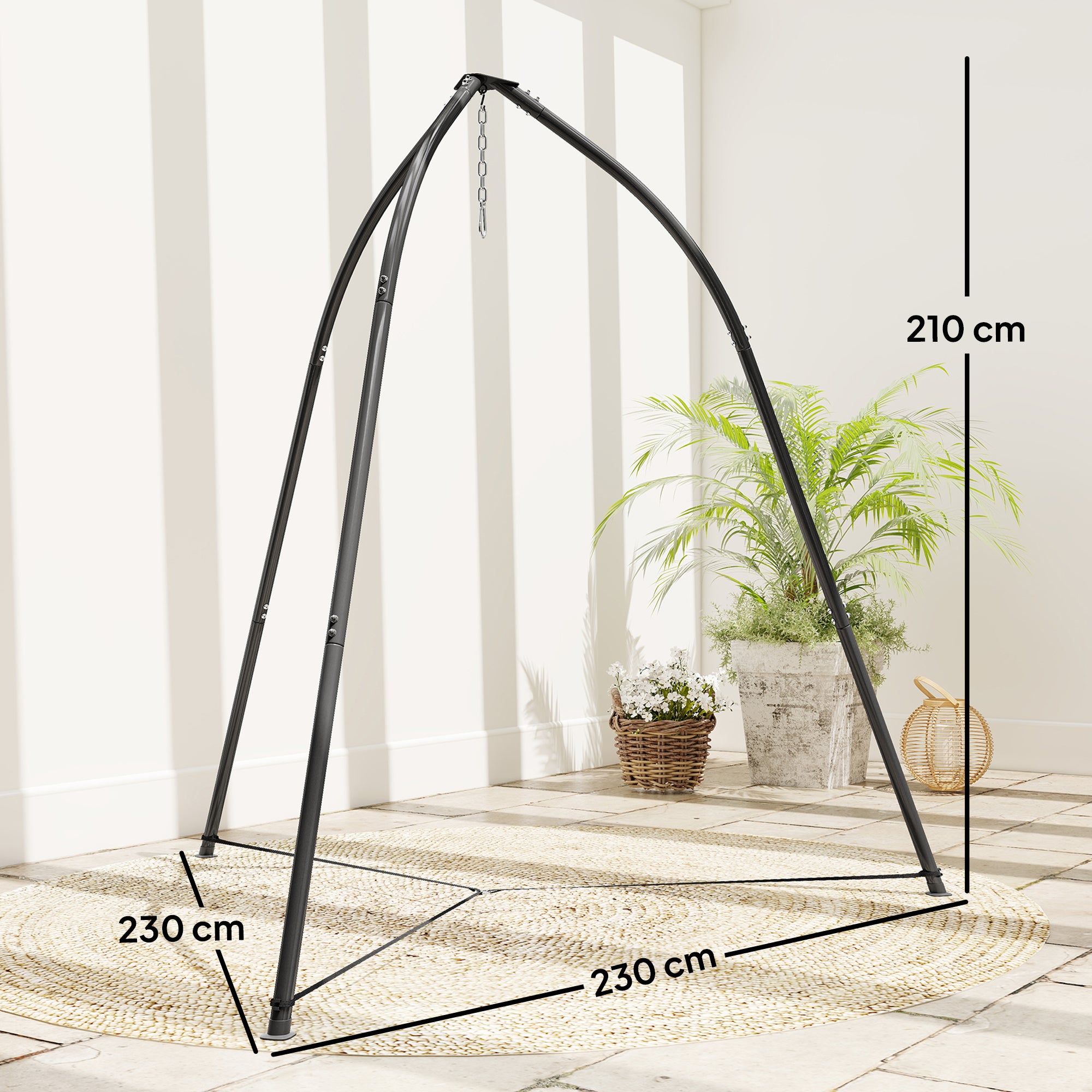 Hammock Stand for Hanging Chair Adjustable Height Tripod Hammock Chair Stand Only with Chain, 150 kg Capacity, Black