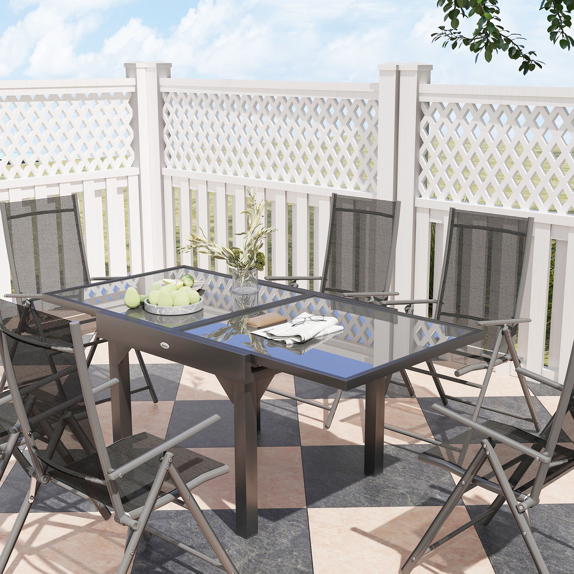 7 Piece Outdoor Extendable Dining Set with Folding Chairs - Grey