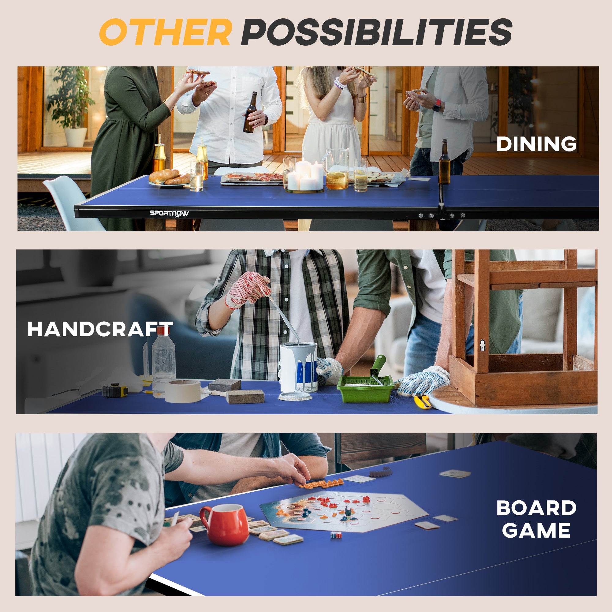 9FT Folding Table Tennis Table, with 8 Wheels, for Indoor Use - Blue