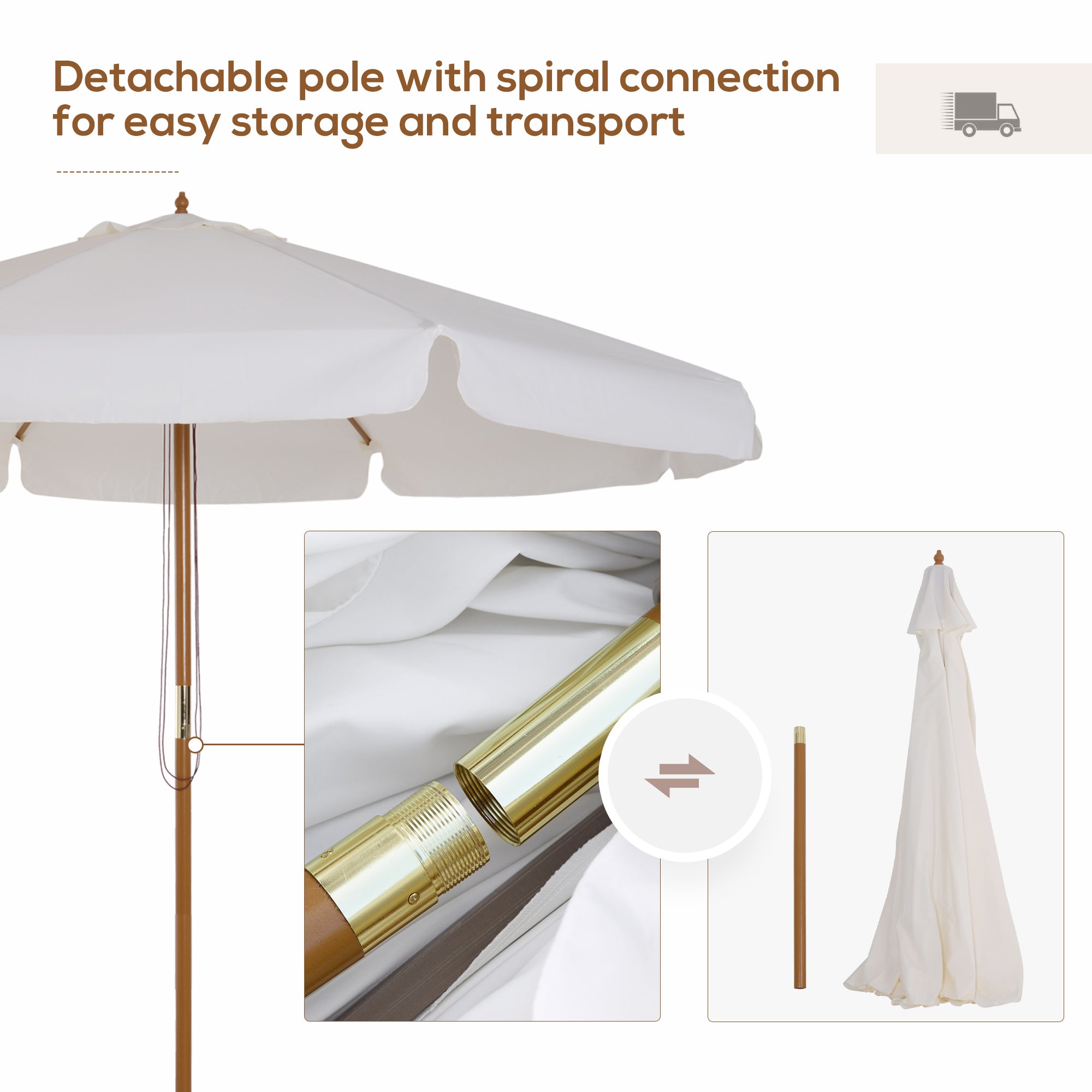 3.3m Elegant Wooden Parasol - Cream