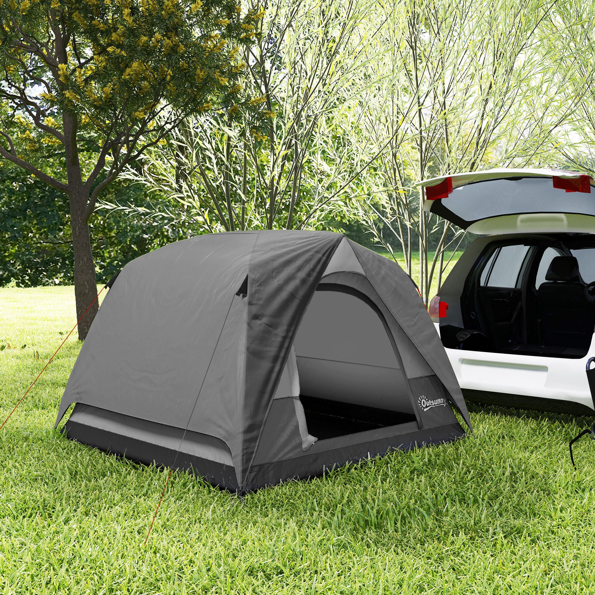 3-4 Person Camping Tent, Easy Set Up 3-4 Man Tent w/ Sewn-in Groundsheet, Waterproof Dome Tent w/ Mesh Windows, Grey