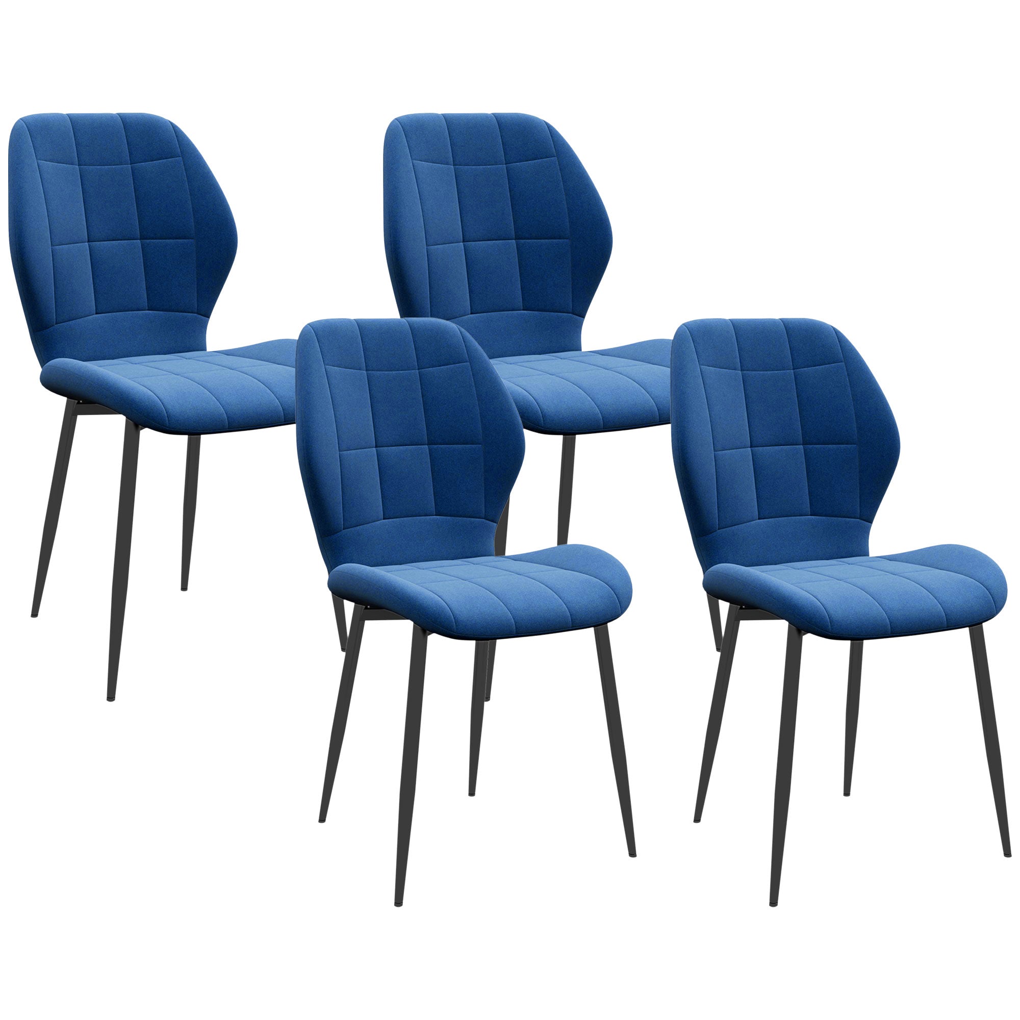 Set of Four Velvet Relaxed Tub Dining Chairs - Dark Blue