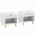 Bedside Tables Set of 2, Bedside Cabinets With Drawer and Open Compartment, Nightstands With Handle for Bedroom, Living Room, White