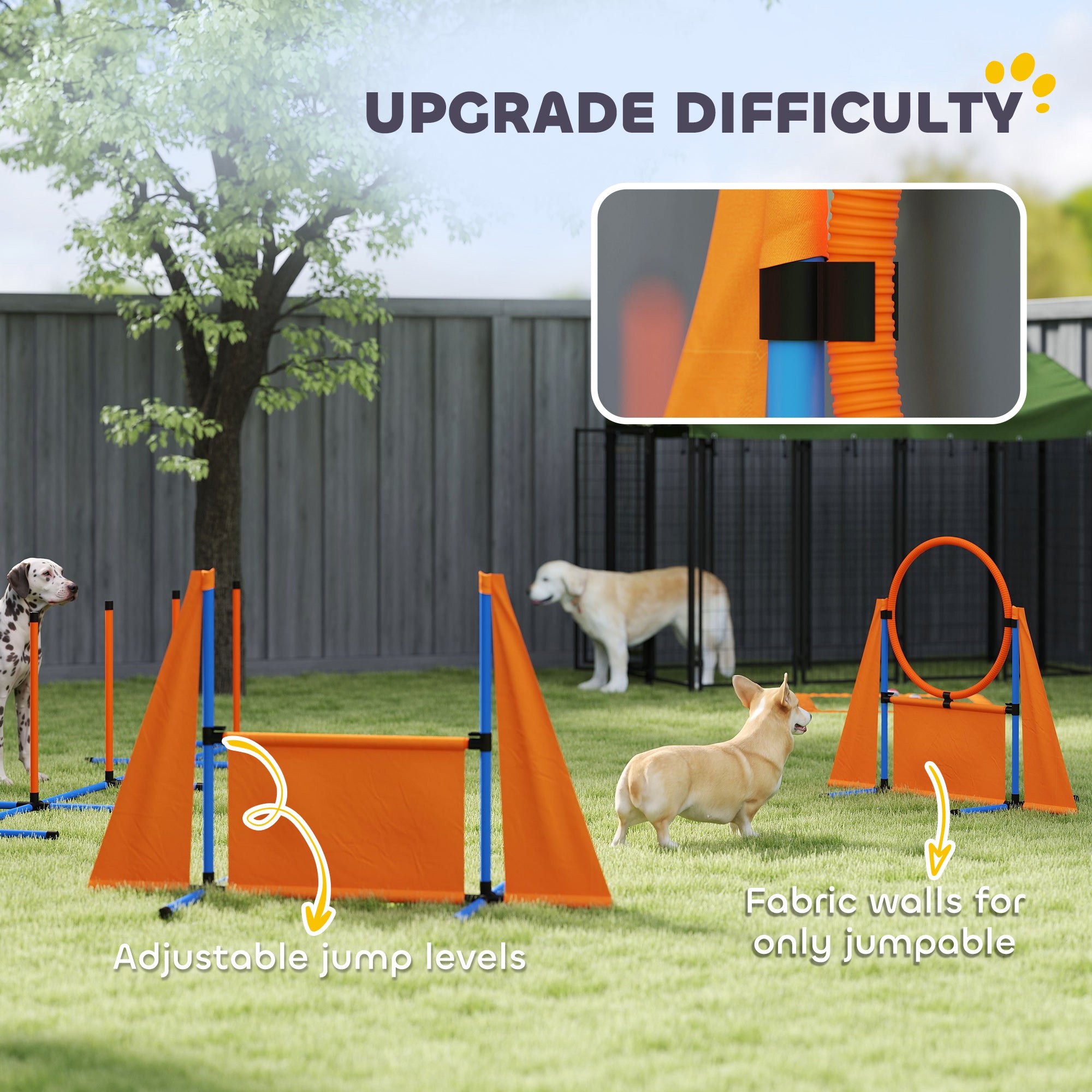 6-Piece Dog Agility Training Set with Weave Poles, Jump Ring, Hurdle, Pause Box & Carry Bag - Orange