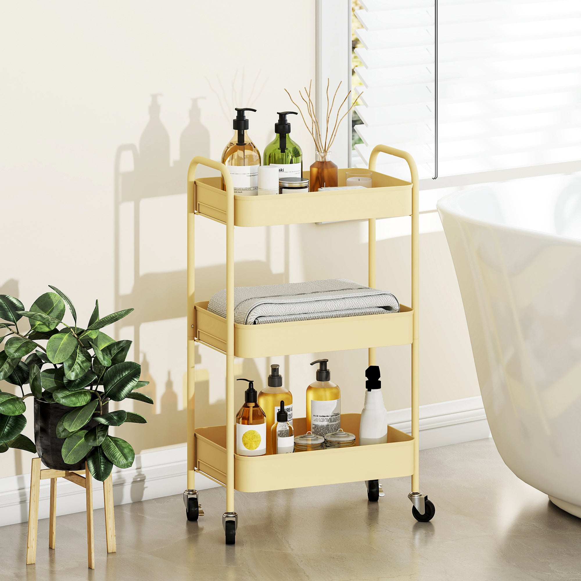 Three-Tier Steel Storage Trolley - Yellow
