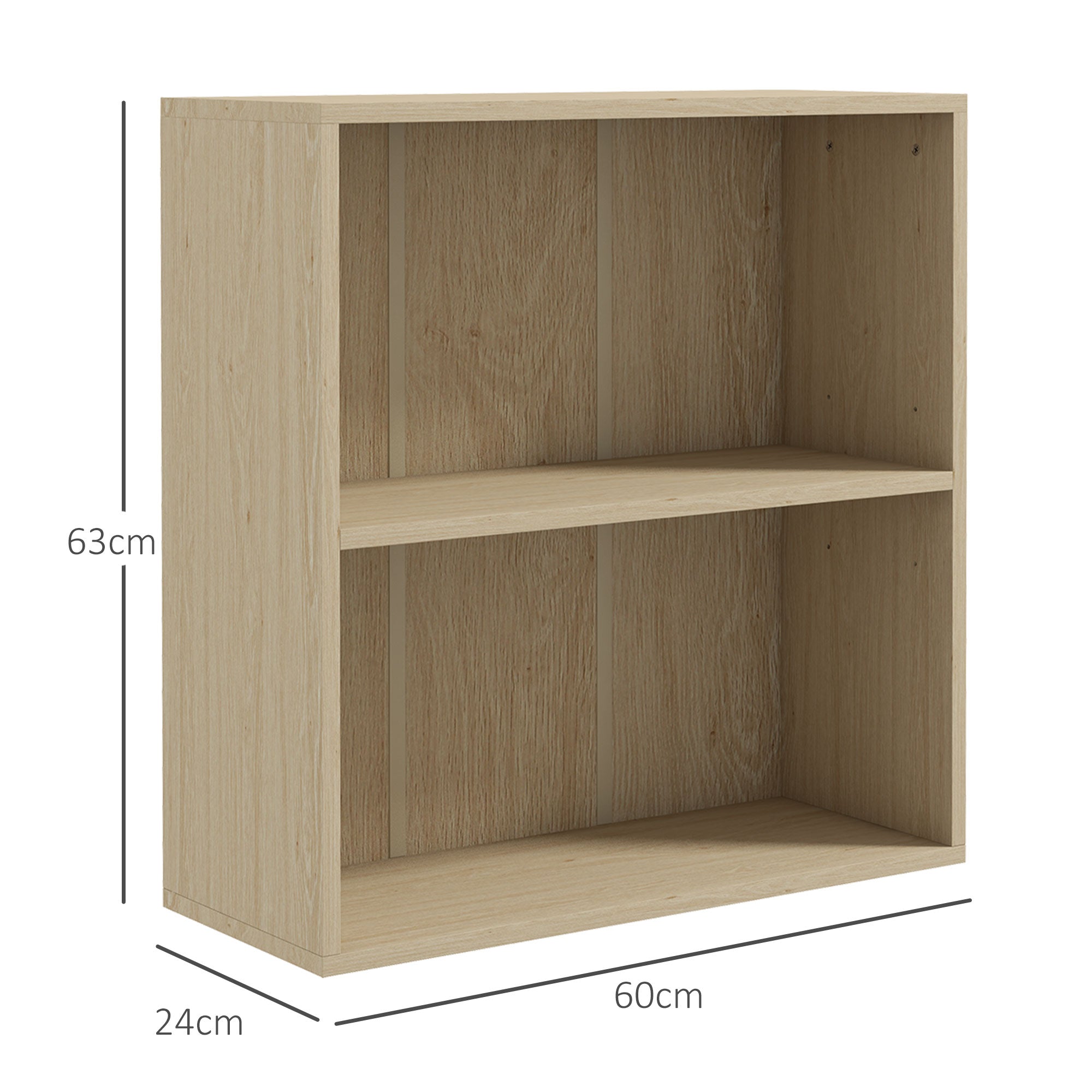 2 Tier Adjustable Bookshelf with 2 Compartments for Home Office, Living Room - Natural