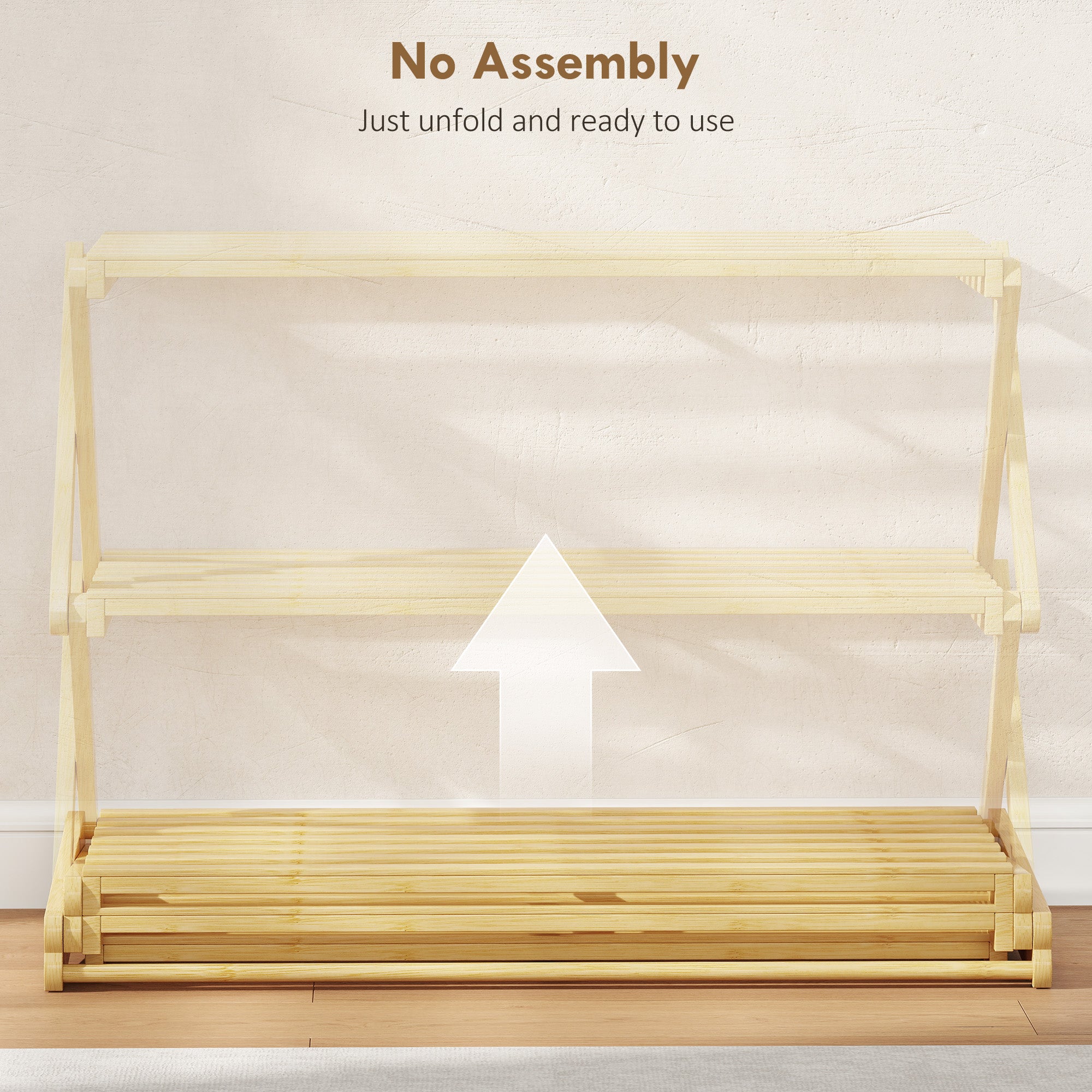 Three-Tier Folding Bamboo Shoe Rack - Natural Finish