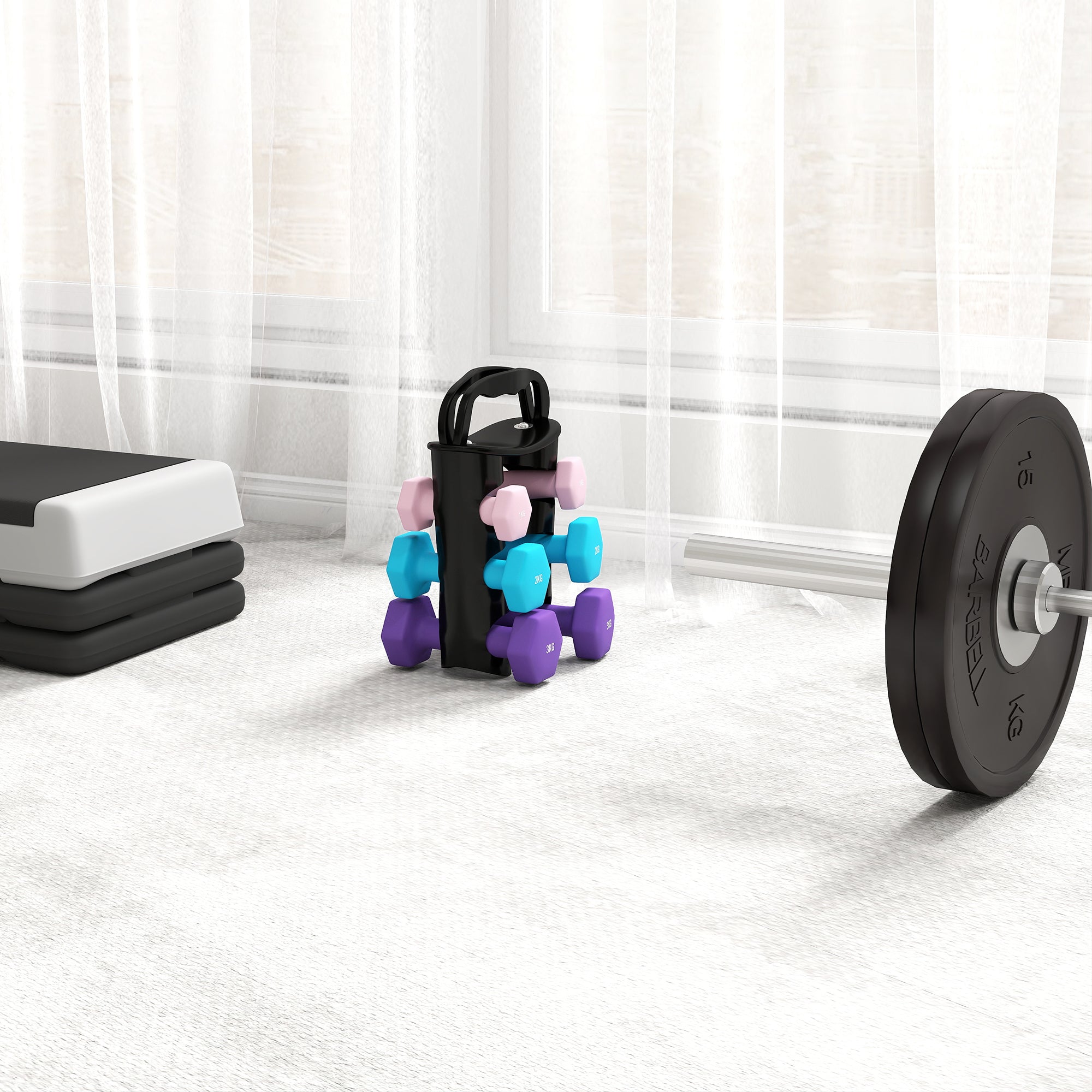 Dumbbells Set with Storage Rack, 2 x 1kg, 2 x 2kg, 2 x 3kg, Pink