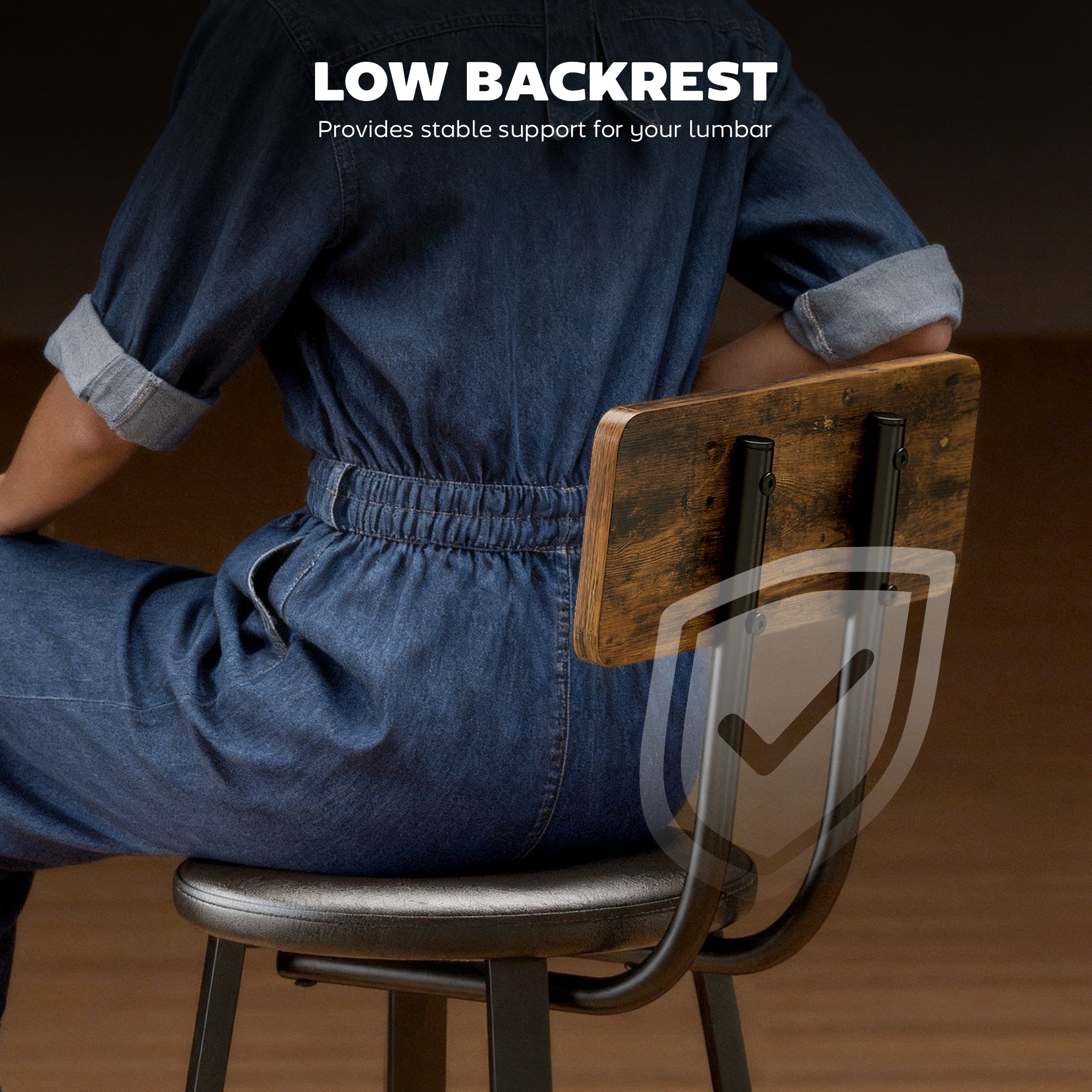 Set of Two Industrial-Style Bar Stools - Brown/Black