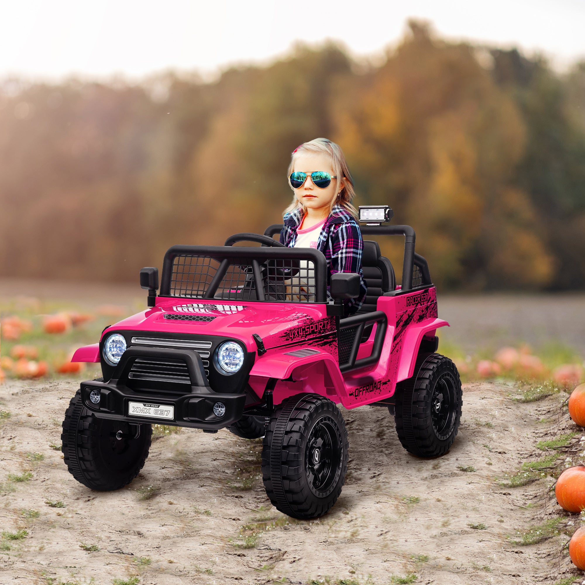 12V Battery Powered Kids Ride-On Car, Electric Truck w/ Spring Suspension, Remote, Music, Horn, Lights, Pink