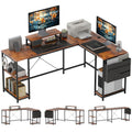 168cm Reversible L Shaped Industrial Corner Desk with Adjustable Shelf & Storage Bag, 240cm 2 Person Desk with Monitor Stand - Rustic Brown