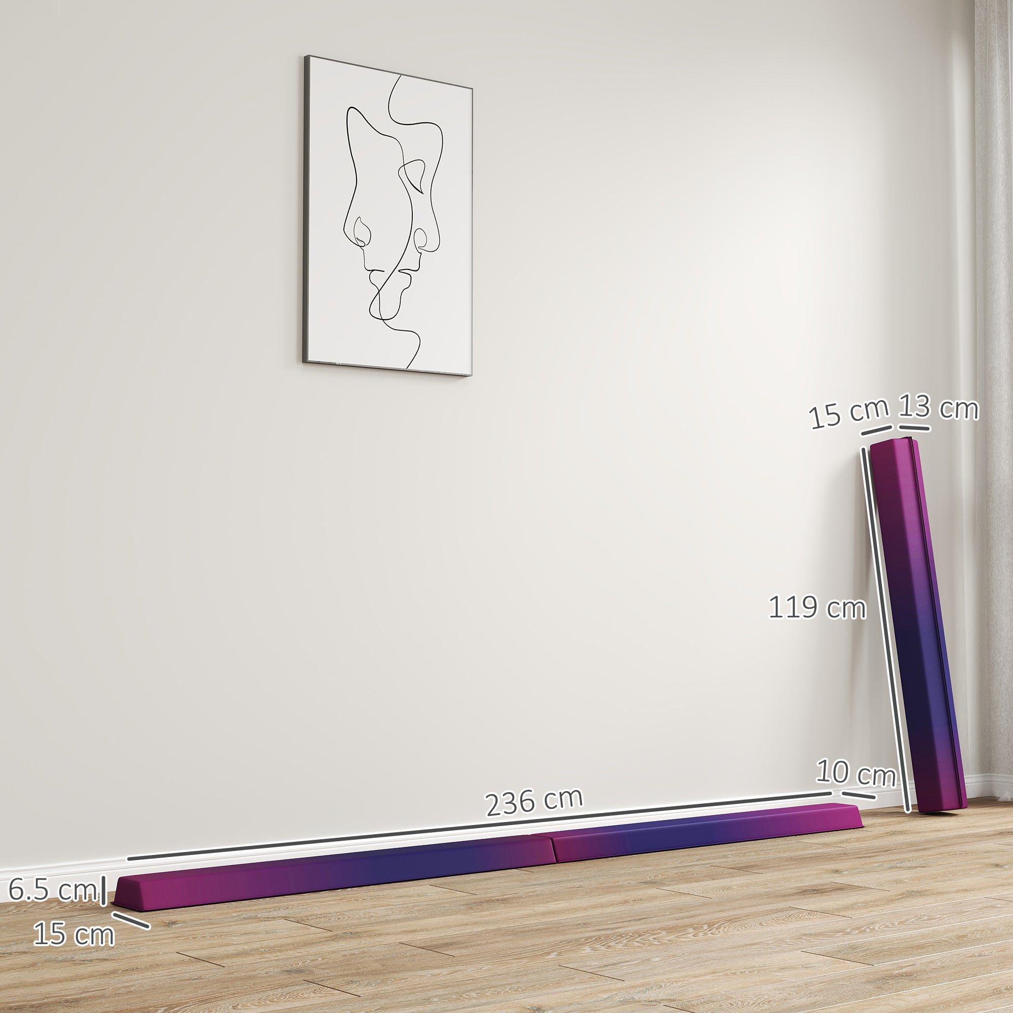 7.7ft Folding Gymnastics Beam, Floor Balance Beam for Kids with Anti-Slip Base, Gymnastics Equipment for Home, Blue