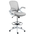 Height Adjustable Drafting Chair with Flip-up Armrest, Mesh Office Stool with Foot Ring, 360° Swivel for Standing Desk - Light Grey