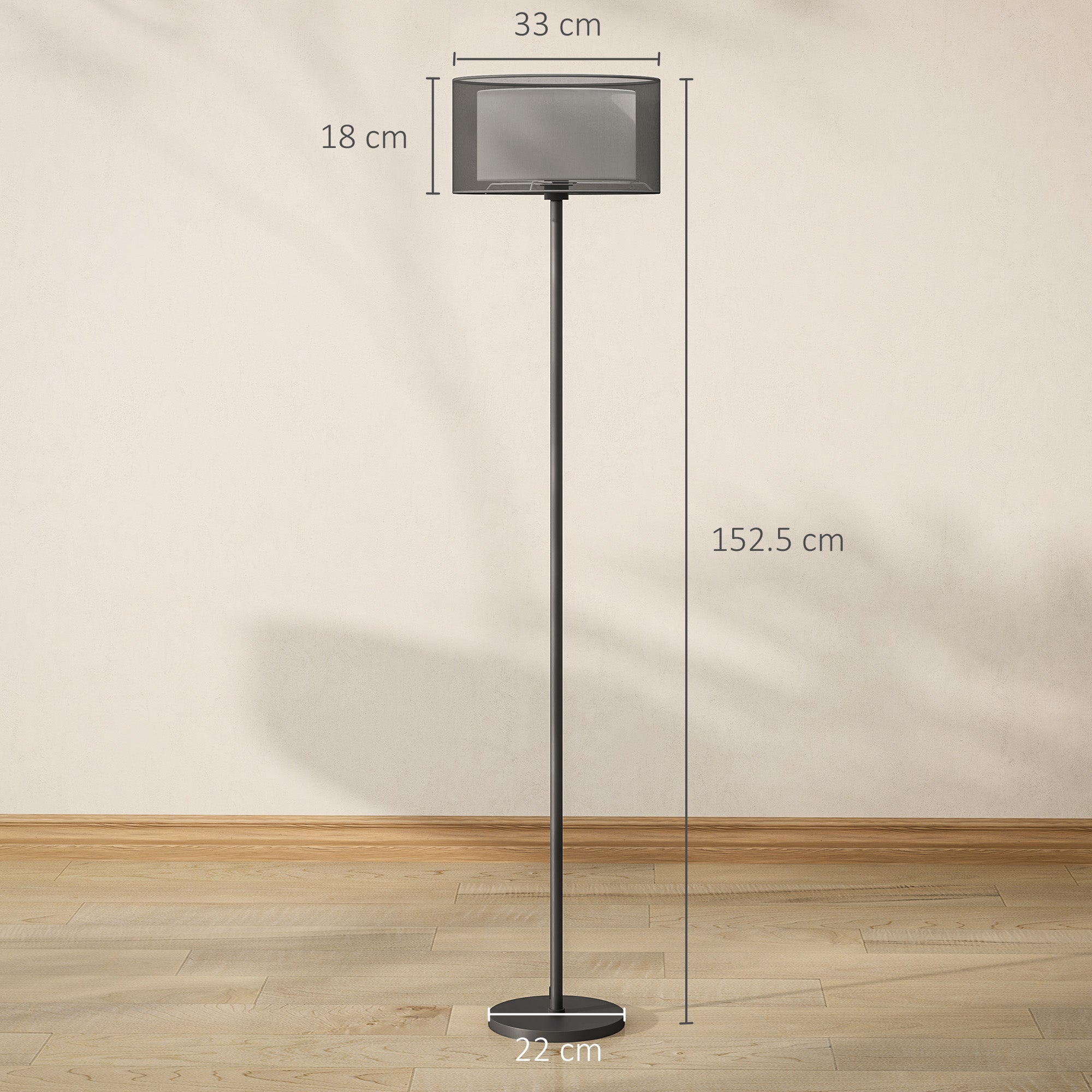 Floor Lamp for Living Room, Modern Standing Lamp with Double Layer Shade & Foot Switch, Minimalist Tall Pole Lampshade for Bedroom, Office, Black