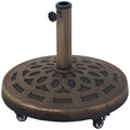 21kg Resin Garden Parasol Base with Wheels for 34, 38, 48mm Poles, Heavy Duty Round Umbrella Stand for Deck & Poolside - Bronze Tone