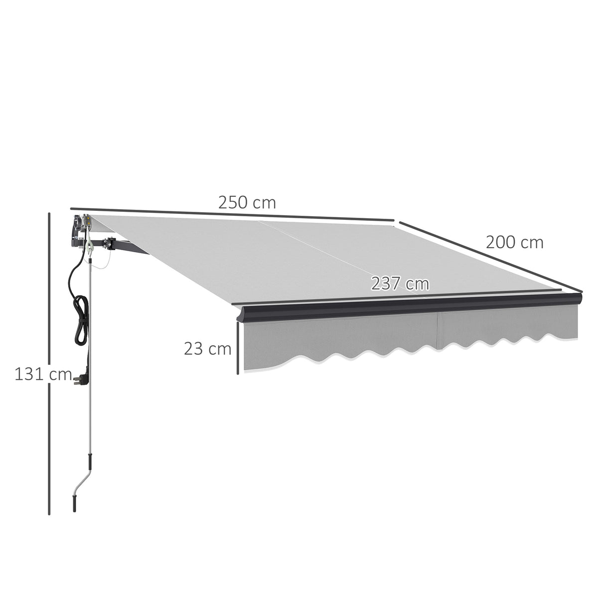 2.5 Metre Electric Retractable Awning Set with Remote Control - Light Grey UV30+