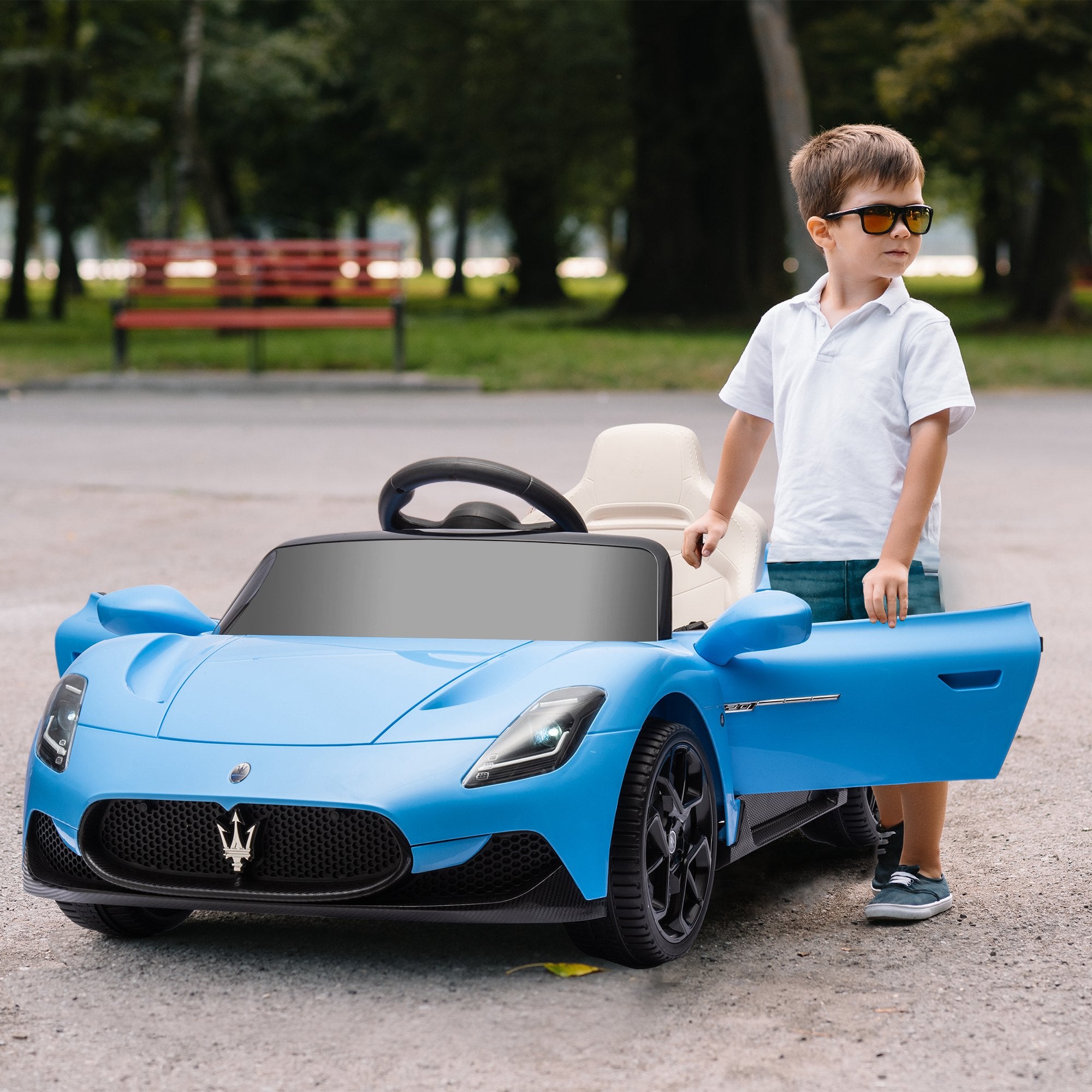 Maserati MC20 Licensed 12V Kids Electric Ride on Car with Remote Control, Spring Suspension, Blue