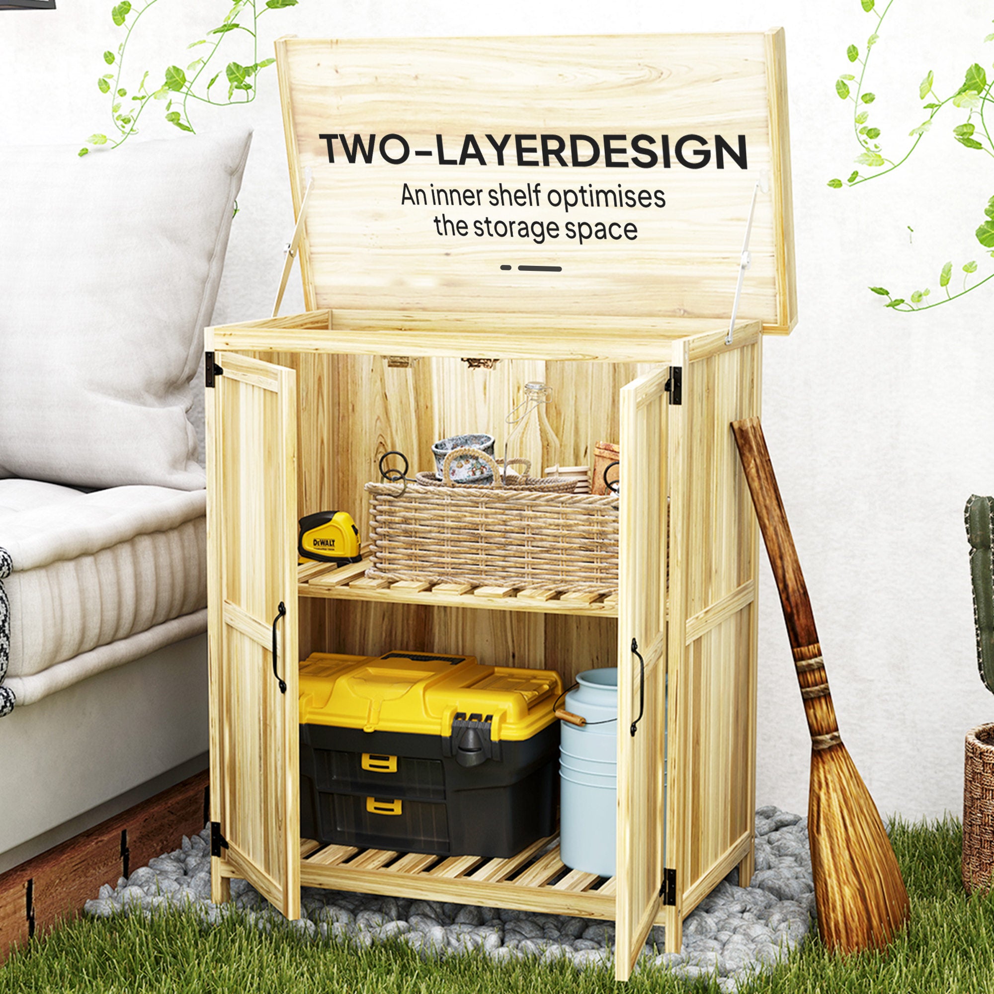 Fir Wood Shed with Metal Worktop and Hinged Roof - Natural Finish