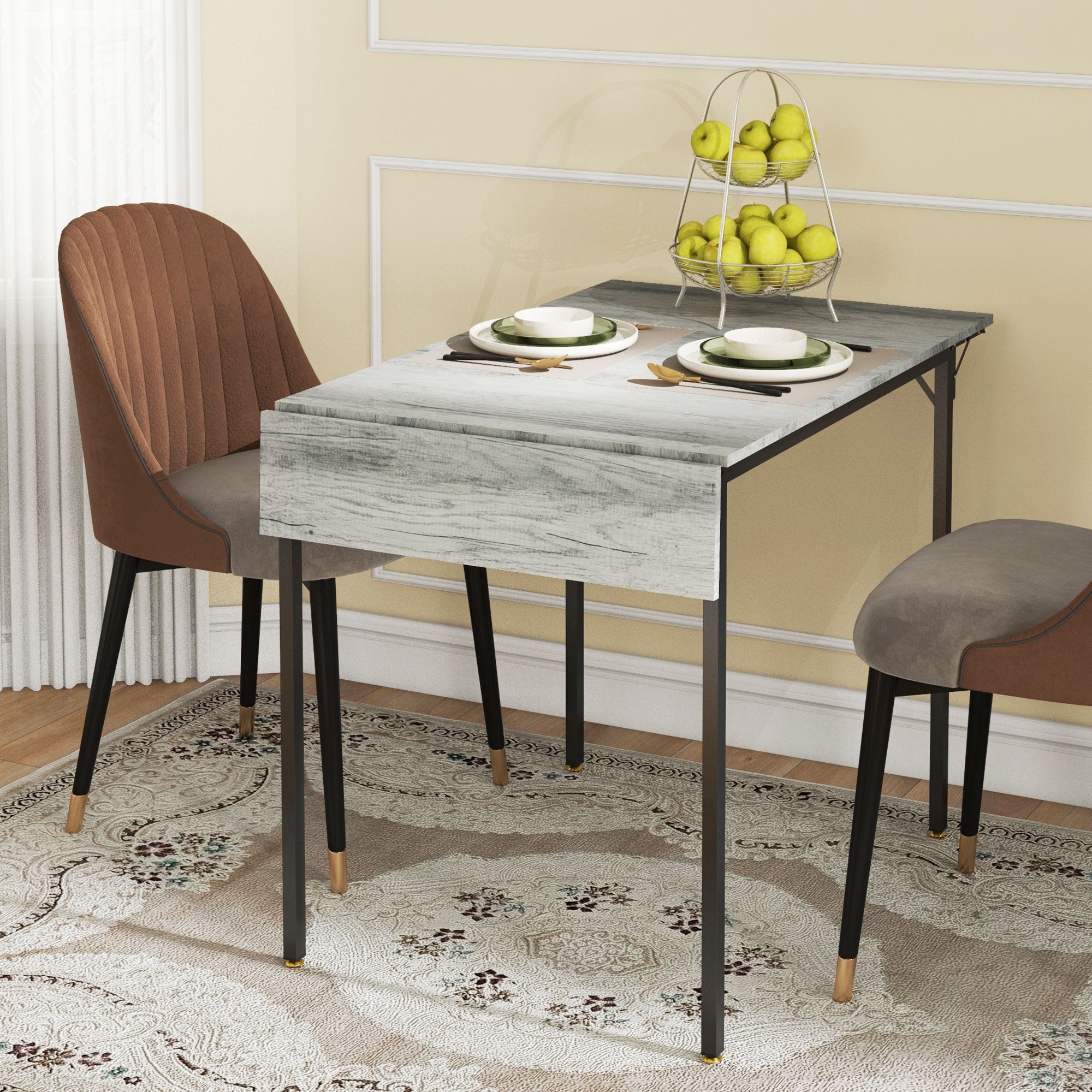 Four-Person Drop Leaf Dining Table - Grey