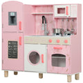 Kids Play Kitchen Set with Lights, Sounds, Double Stoves, Ice Maker & Chalkboard for 3+ Years - Pink