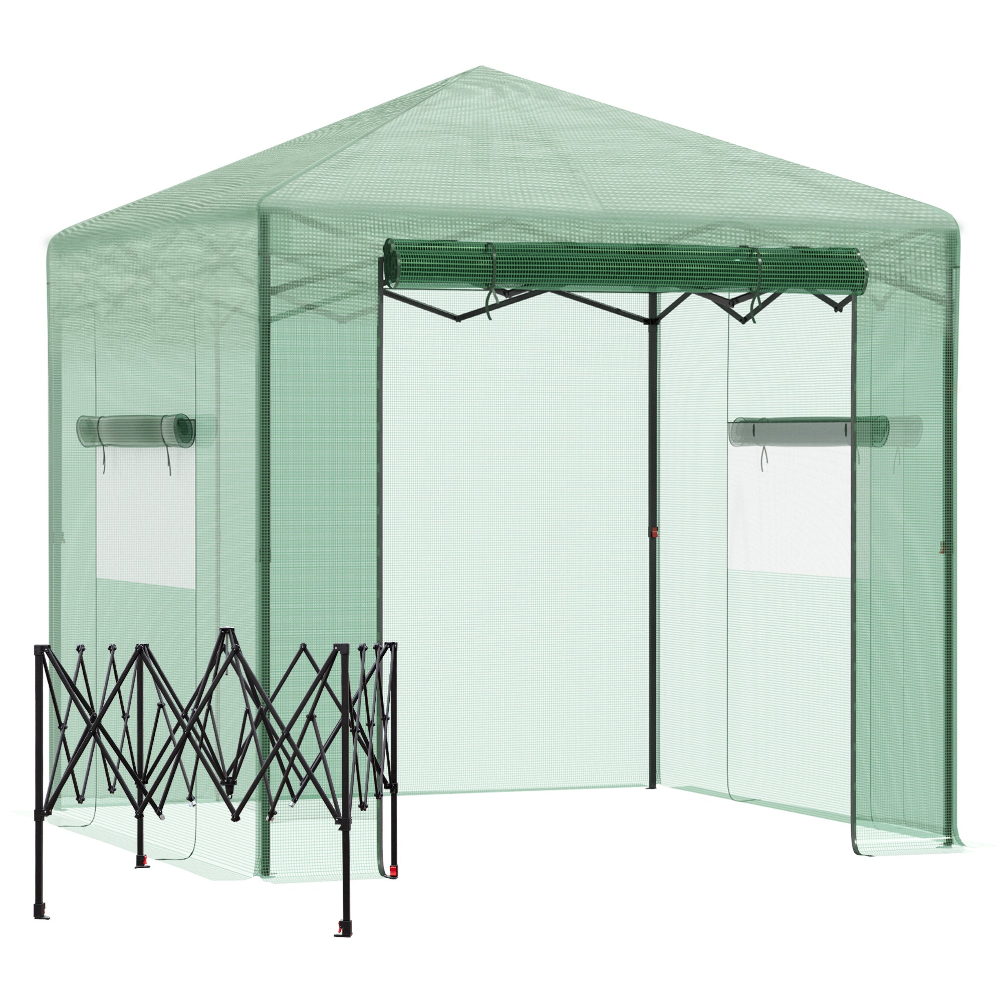 Pop-up Small Greenhouse, Outdoor Walk-in Tomato Greenhouse with Carrying Bag, PE Cover, Steel Frame, Green, 2.4L x 1.8W x 2.4H m