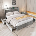 Double Upholstered Bed with 4 Drawers, USB Ports and Adjustable Lamp - Gray Velvet