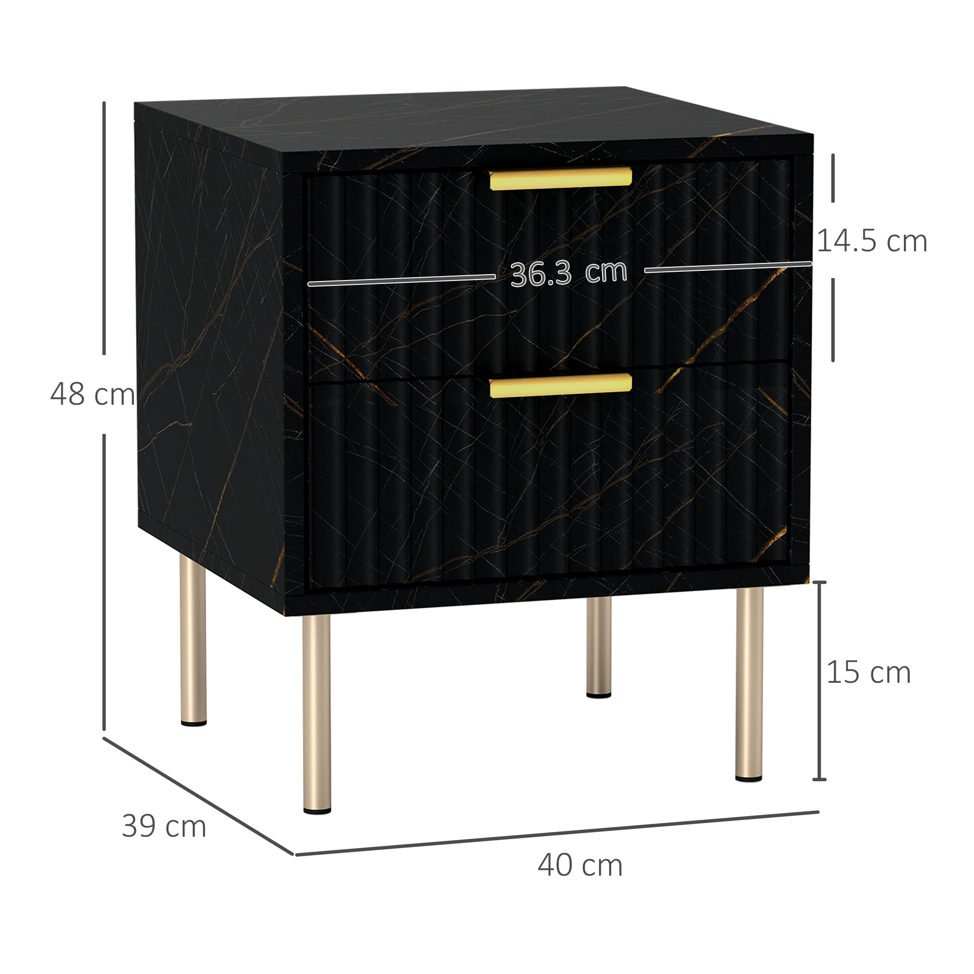 Elegant Two-Drawer Bedside Table - Black