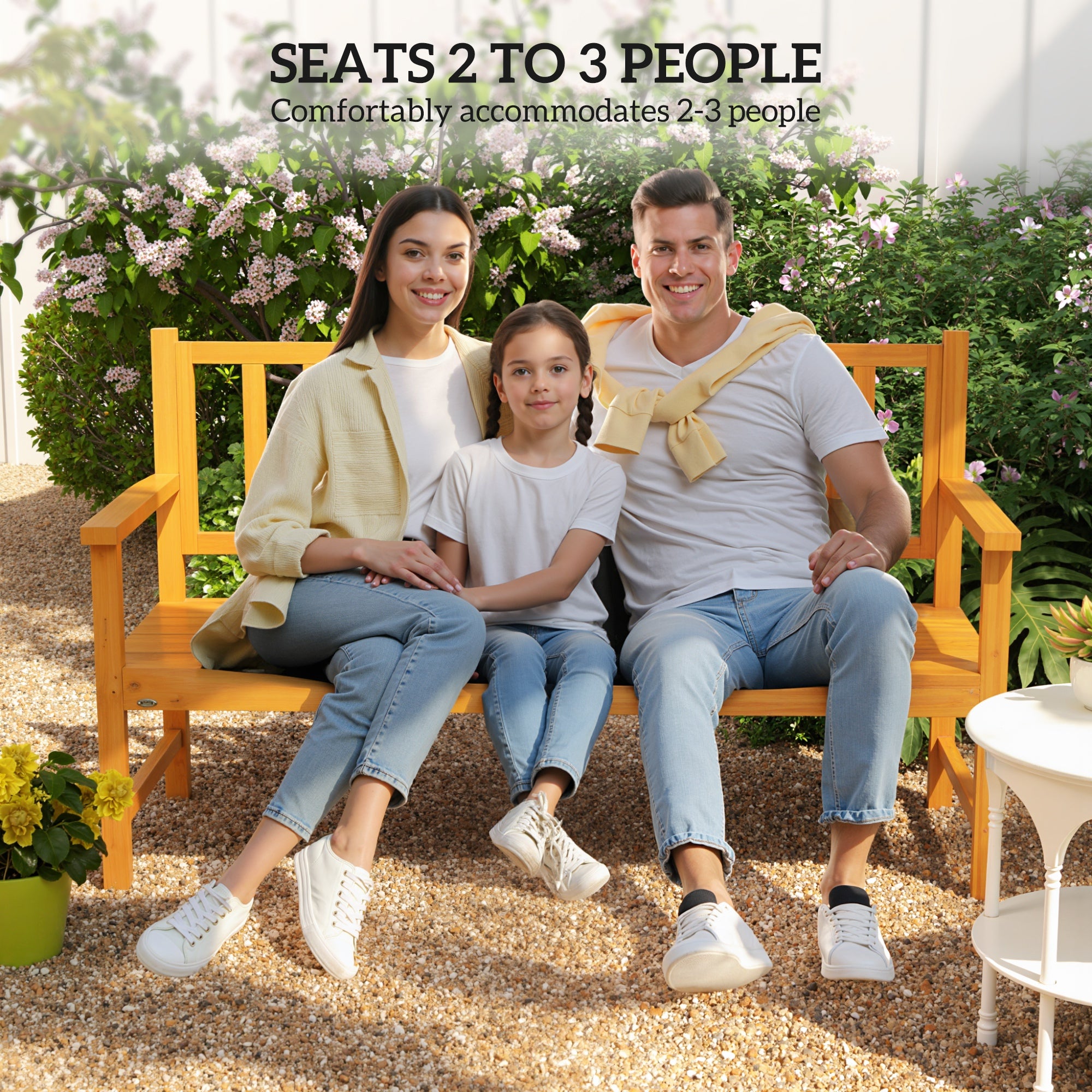 Wooden Bench with Liftable Middle Table, Outdoor Bench, Patio Loveseat for Porch, Garden, Seats 2-3 People