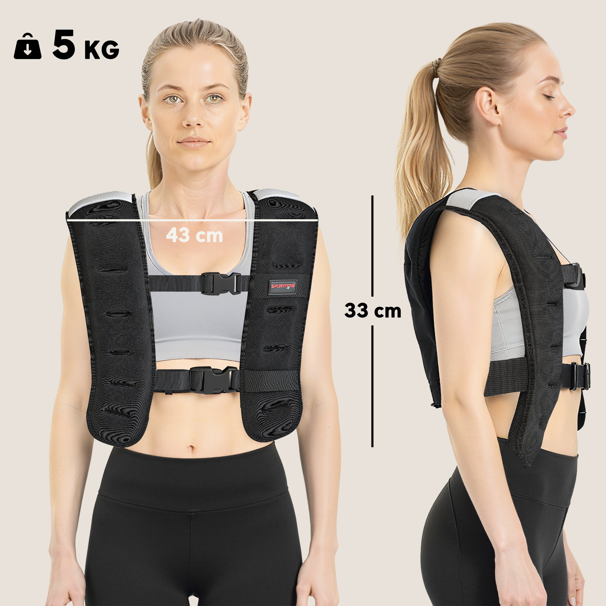 Weighted Vest, 5 kg Weight Vest with Adjustable Straps, Reflective Strips, Black