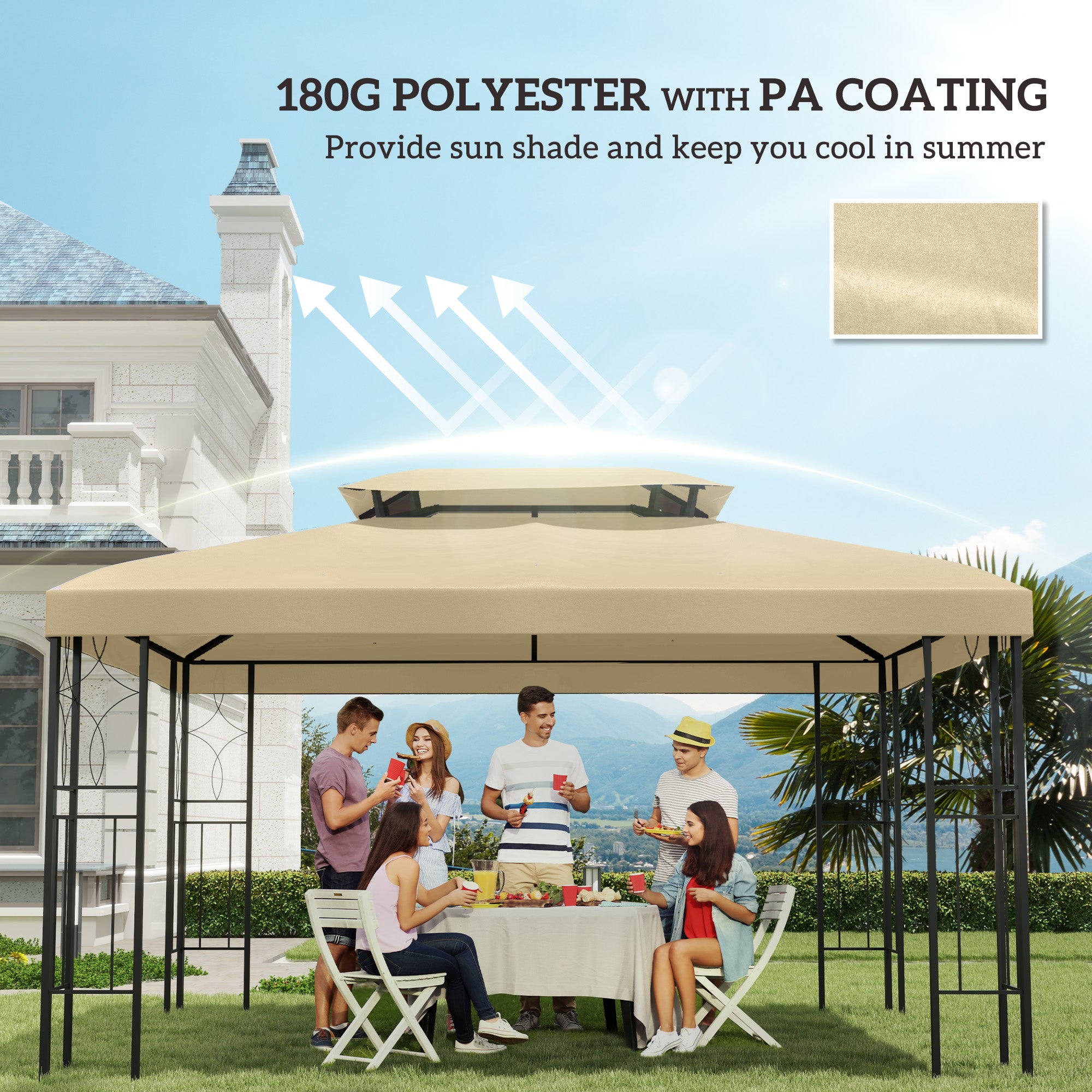 Gazebo Roof Replacement for 3 x 4m Frames with Two-Tier Design - Cream