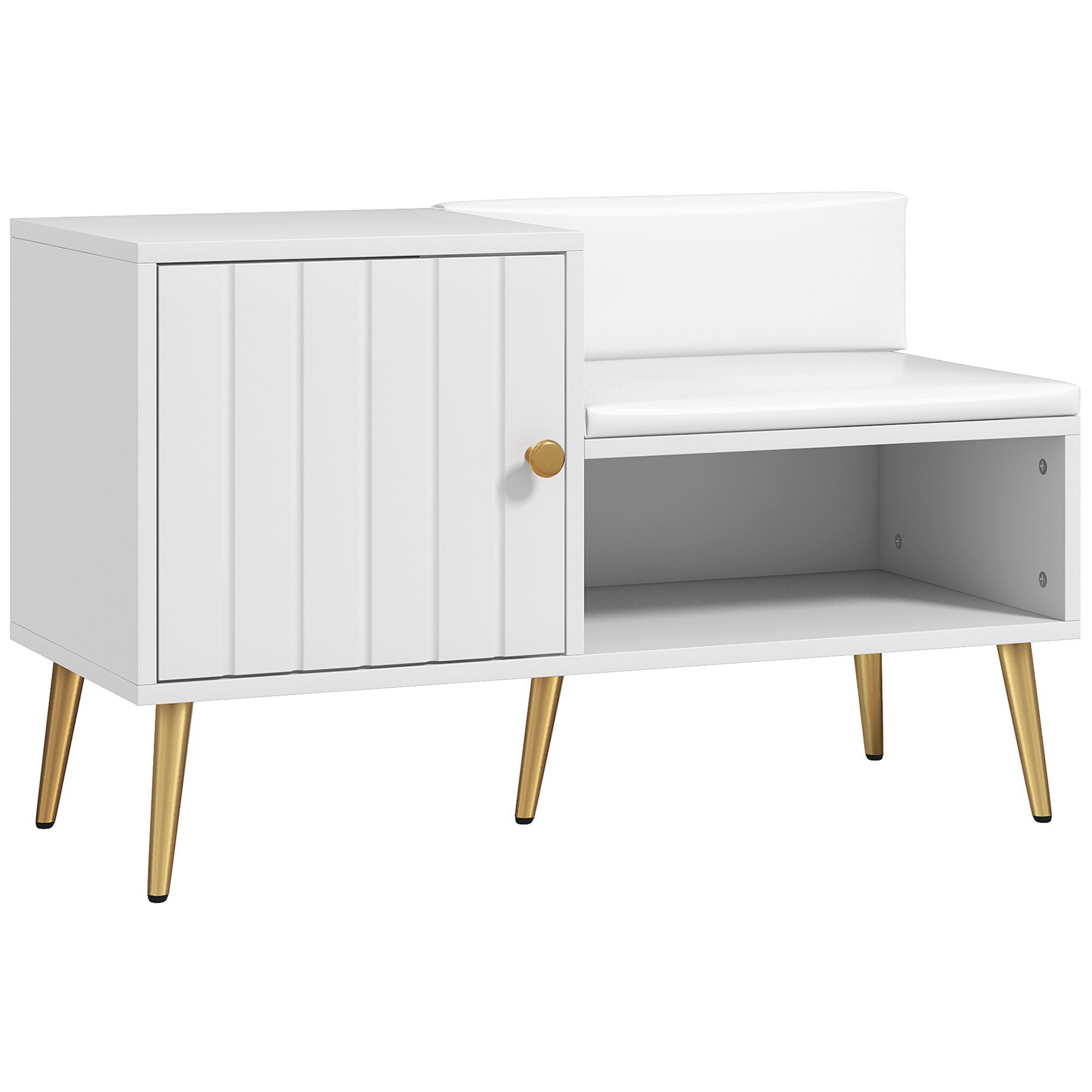 Shoe Storage Unit, with Padded Seat - White