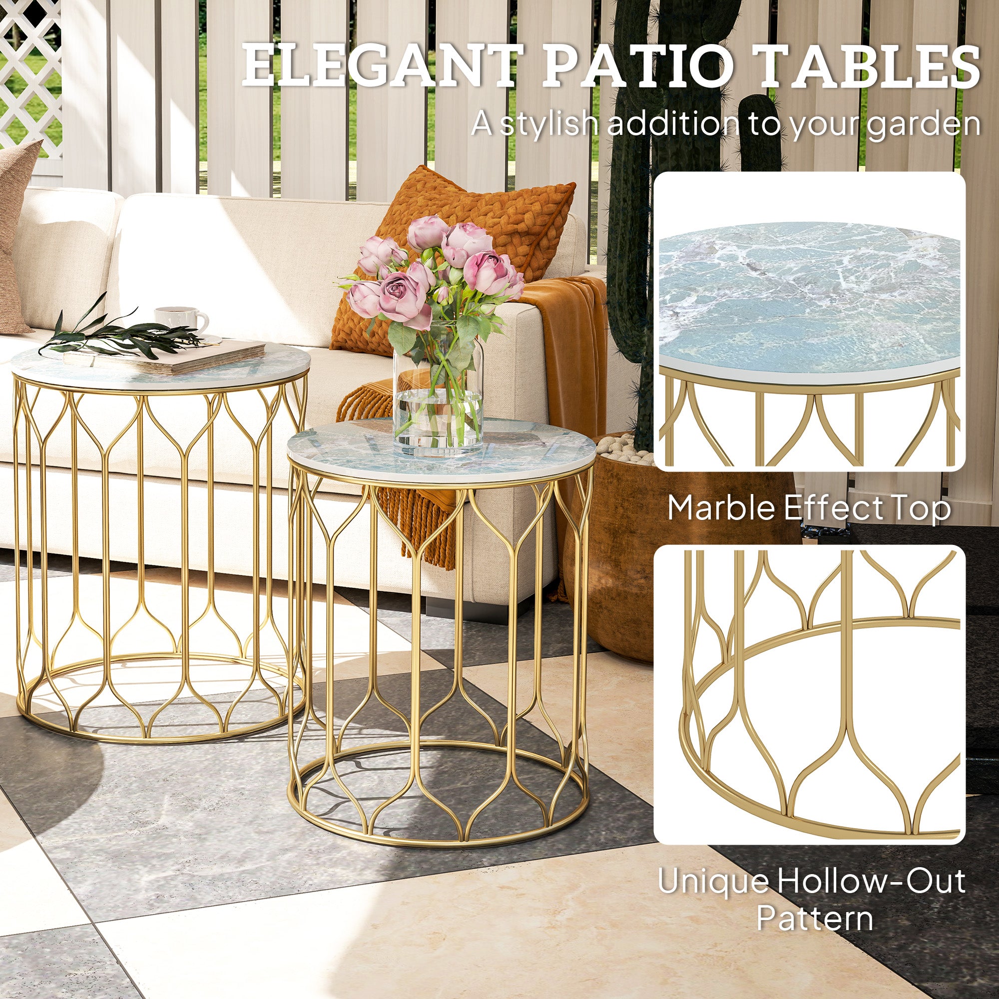 Set of 2 Nesting Garden Side Tables with Ceramic Tile Top Multicoloured