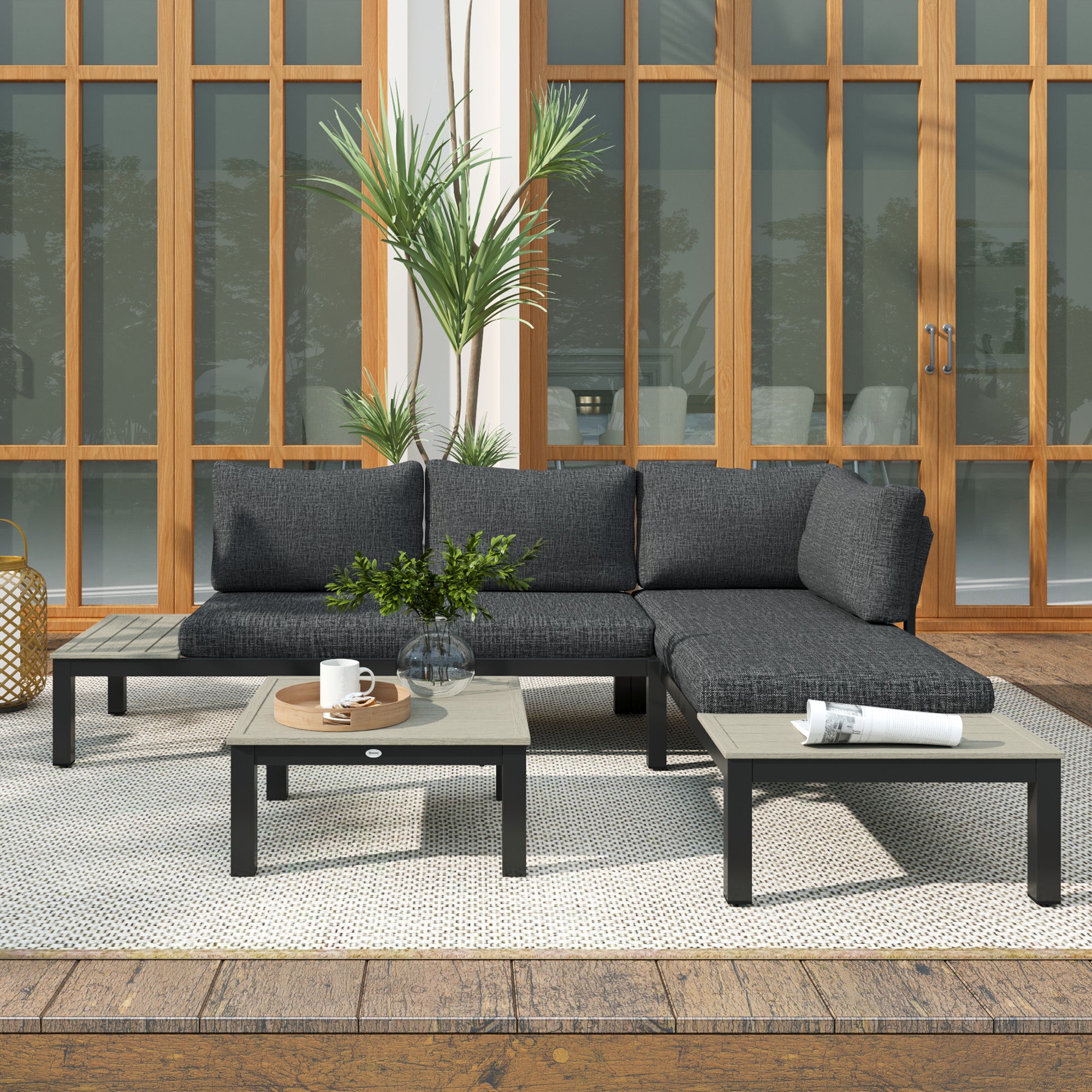 3 Piece Aluminium Garden Sofa Set with Cushions - Dark Grey