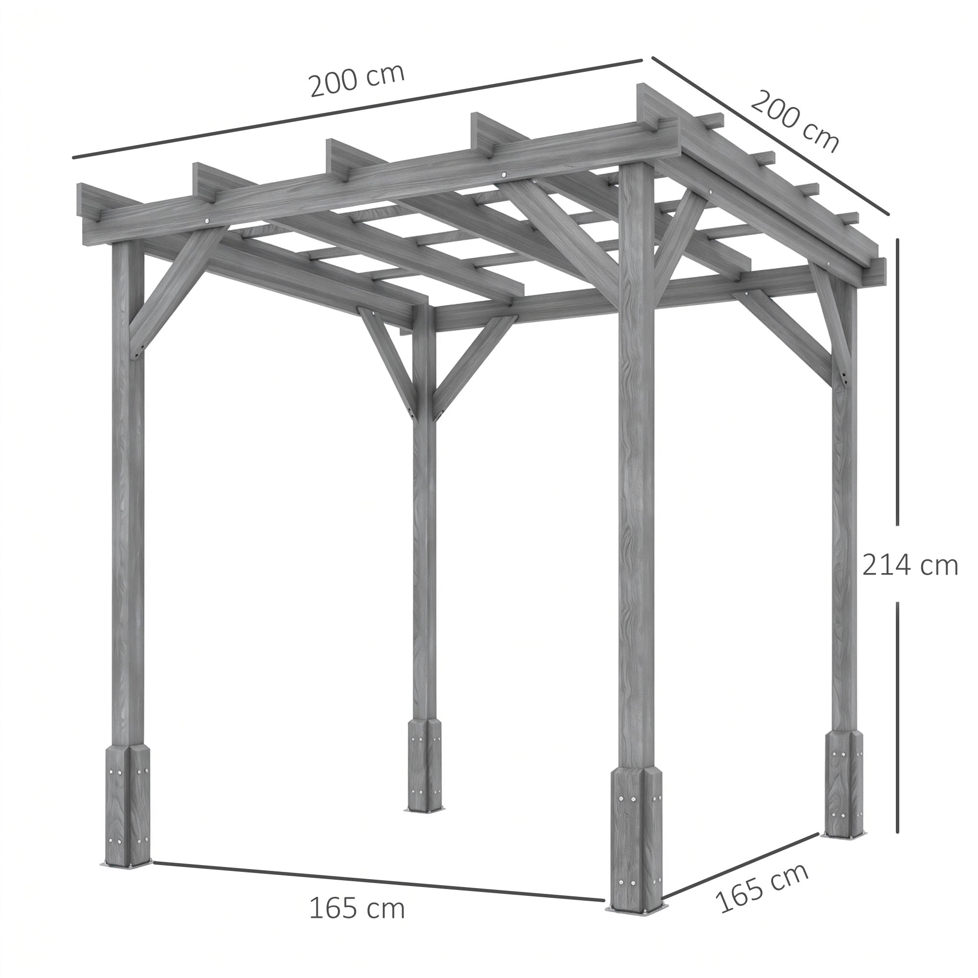 2 x 2m Wooden Pergola Kit, Decorative Garden Gazebo Shelter with Stable Structure for Climbing Vines, Flowers, Grey