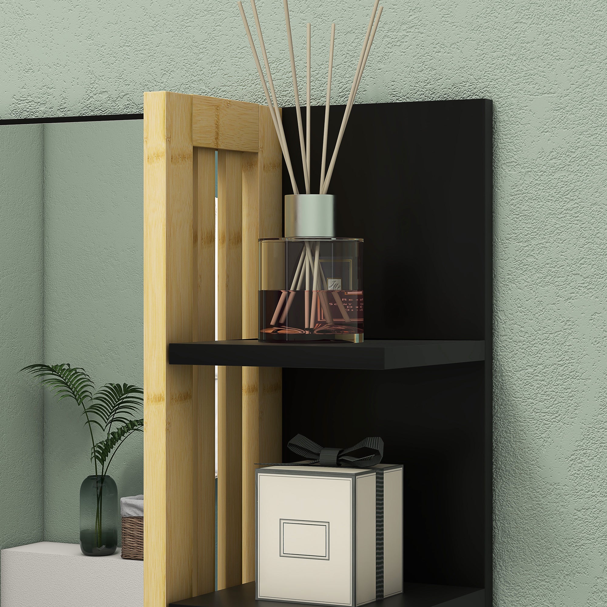 Bamboo Panel Bathroom Mirror, with Shelves