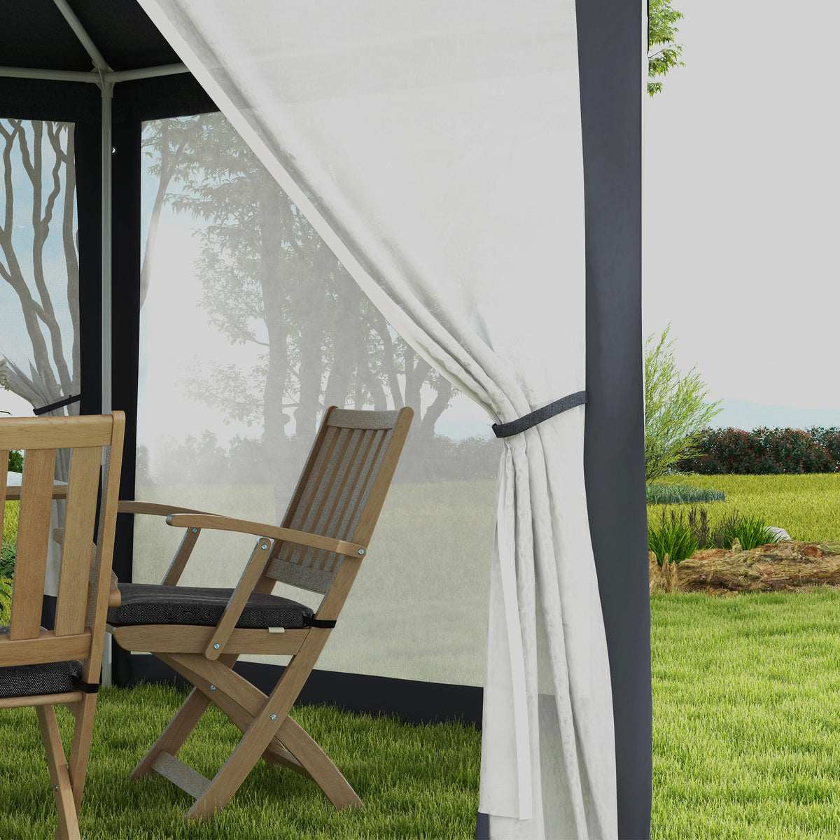 4 Metre Hexagon Steel Frame Gazebo with Netting - Dark Grey
