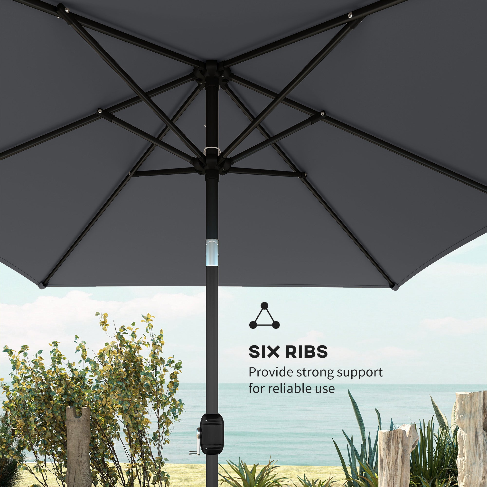 Garden Parasol, Parasol Umbrella with Crank Handle, Tilt Function, Polyester Canopy, Dark Grey