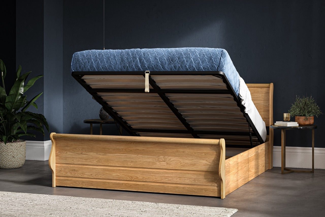 Windsor Solid Oak Ottoman Bed Oak - King - Bedzy UK modern and affordable home furniture England