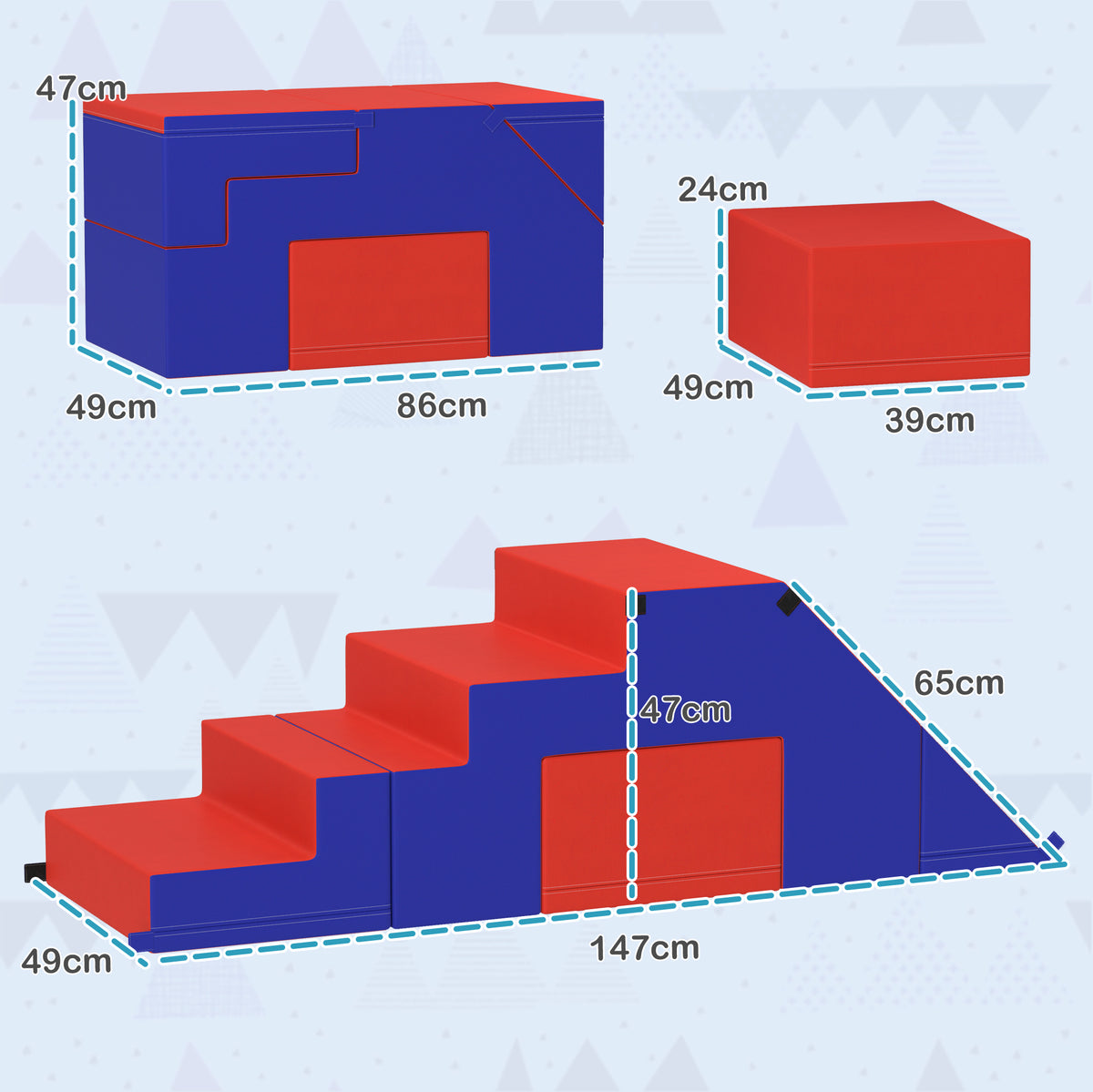2-Piece Toddler Soft Play Set Foam Climber 1-3 Years - Dark Blue