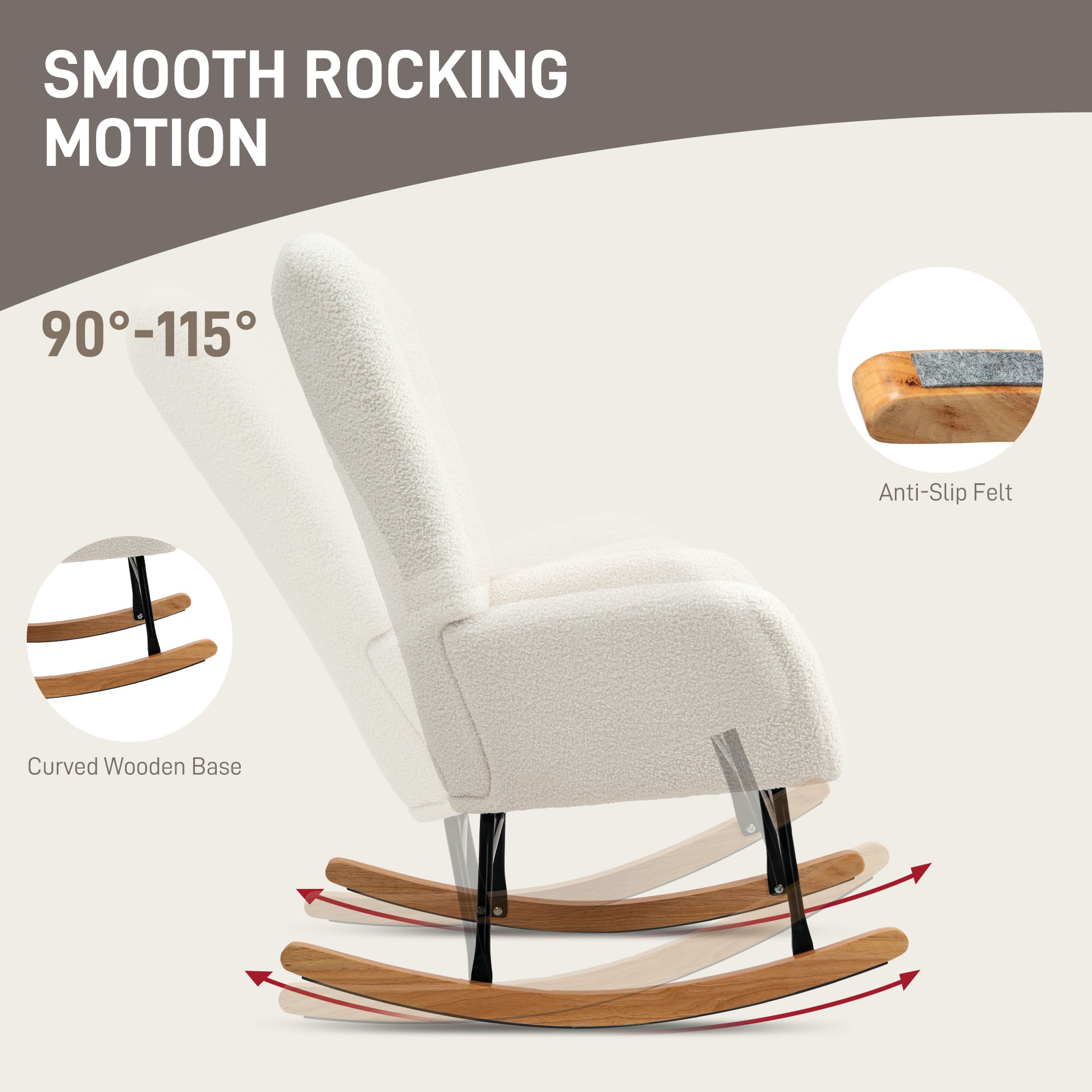 Teddy Fleece Rocking Chair with High-Density Foam Cushioning - Cream White