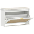 Boho Shoe Bench with Padded Seat and Flip-Drawer - White