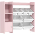 Toy Storage Unit with 8 Removable Bins, Storage Shelves, Cabinet, Pink